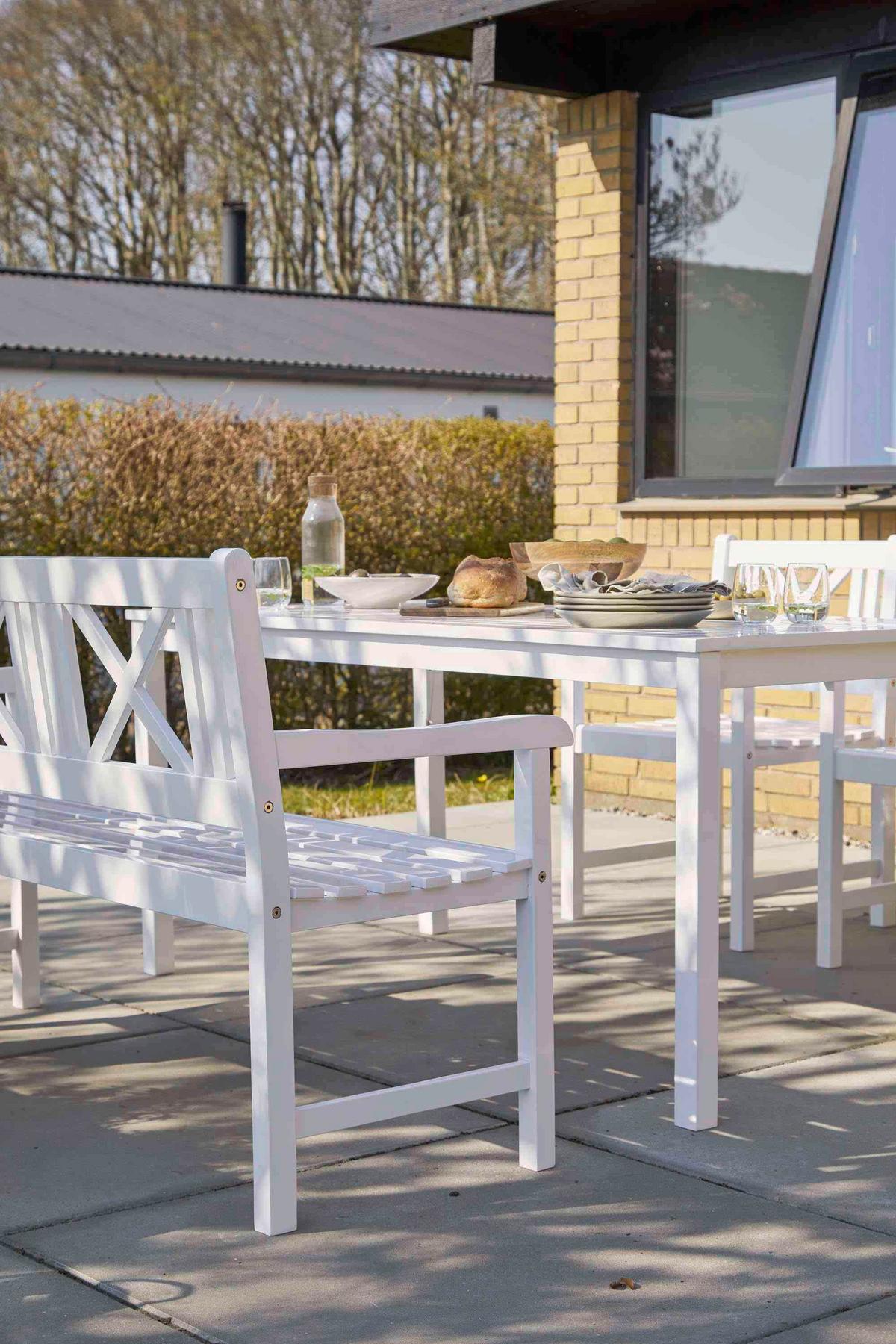 Gartentisch Holz Rosenborg Weiß - Weiß Hochglanz, Natur, Holz (165/80/75cm) - Gardenson