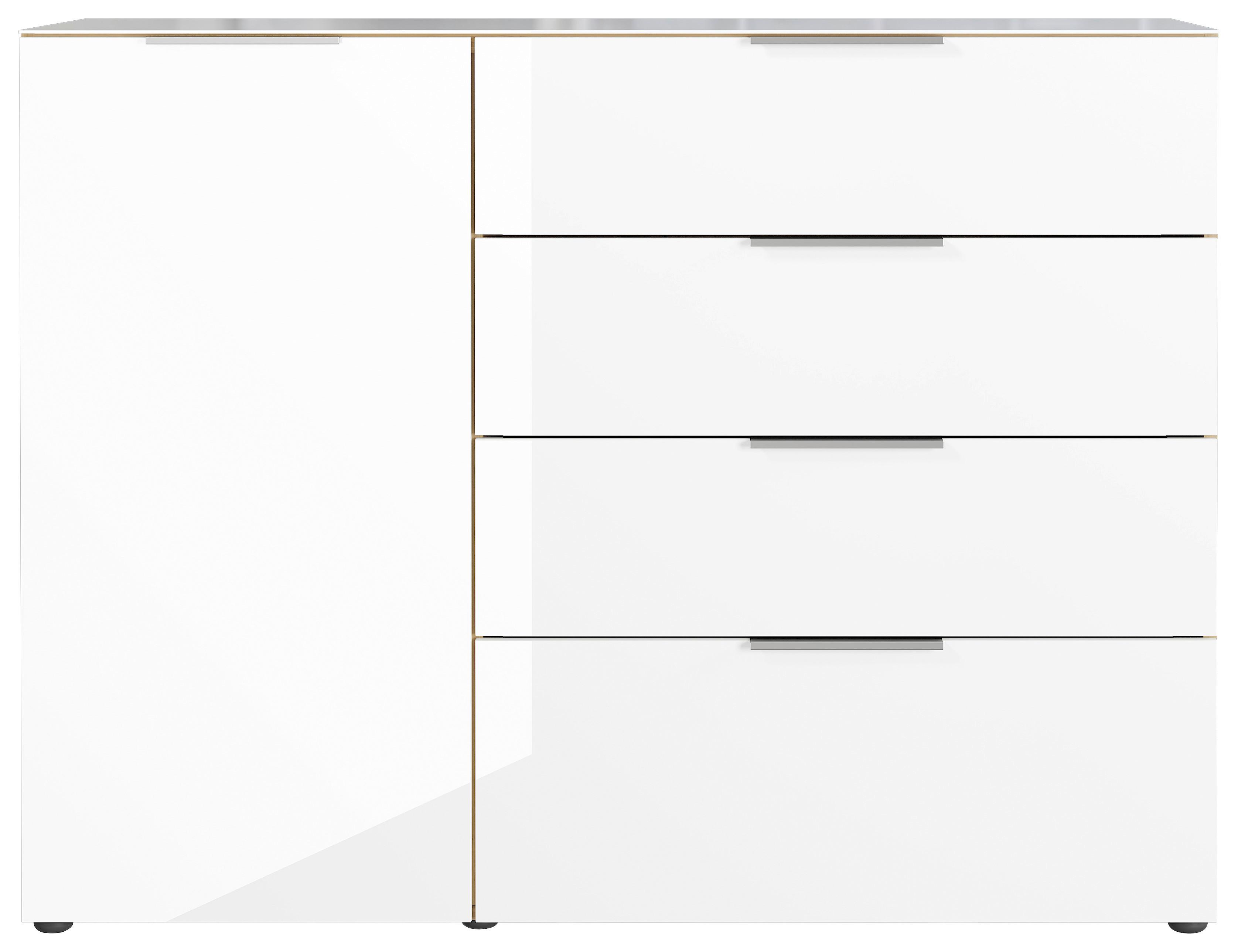 Sideboard Oakland in Weiss/Eichefarben - Chromfarben/Weiss, Modern, Glas/Holzwerkstoff (134/102/42cm) - Premium Living