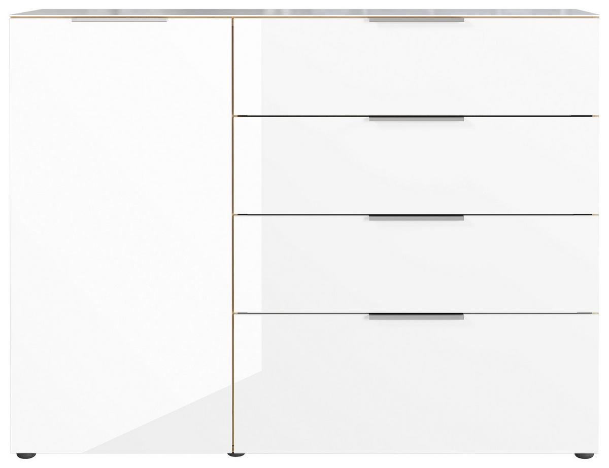 Sideboard Oakland in Weiß/Eichefarben - Chromfarben/Eichefarben, MODERN, Glas/Holzwerkstoff (134/102/42cm) - Premium Living