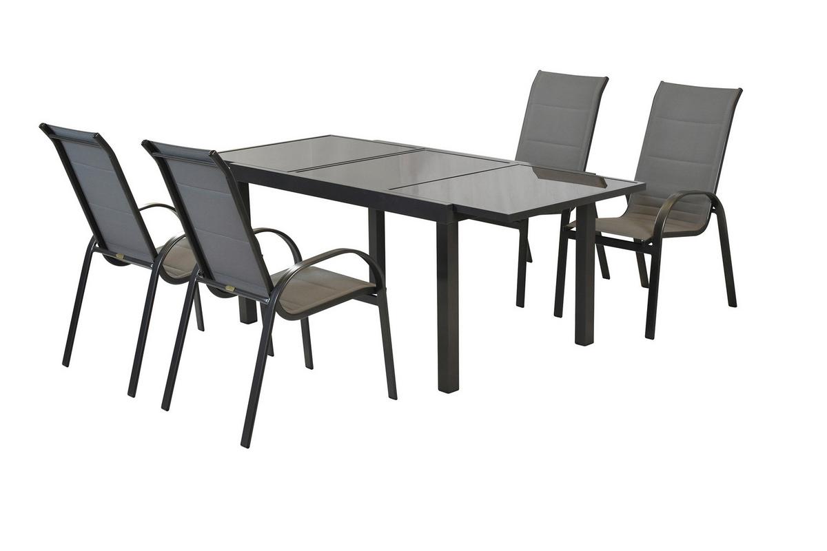 Gartentischgruppe Amalfi 5-tlg. Graphitfarben - Graphitfarben/Braun, KONVENTIONELL, Glas/Textil - Gardenson