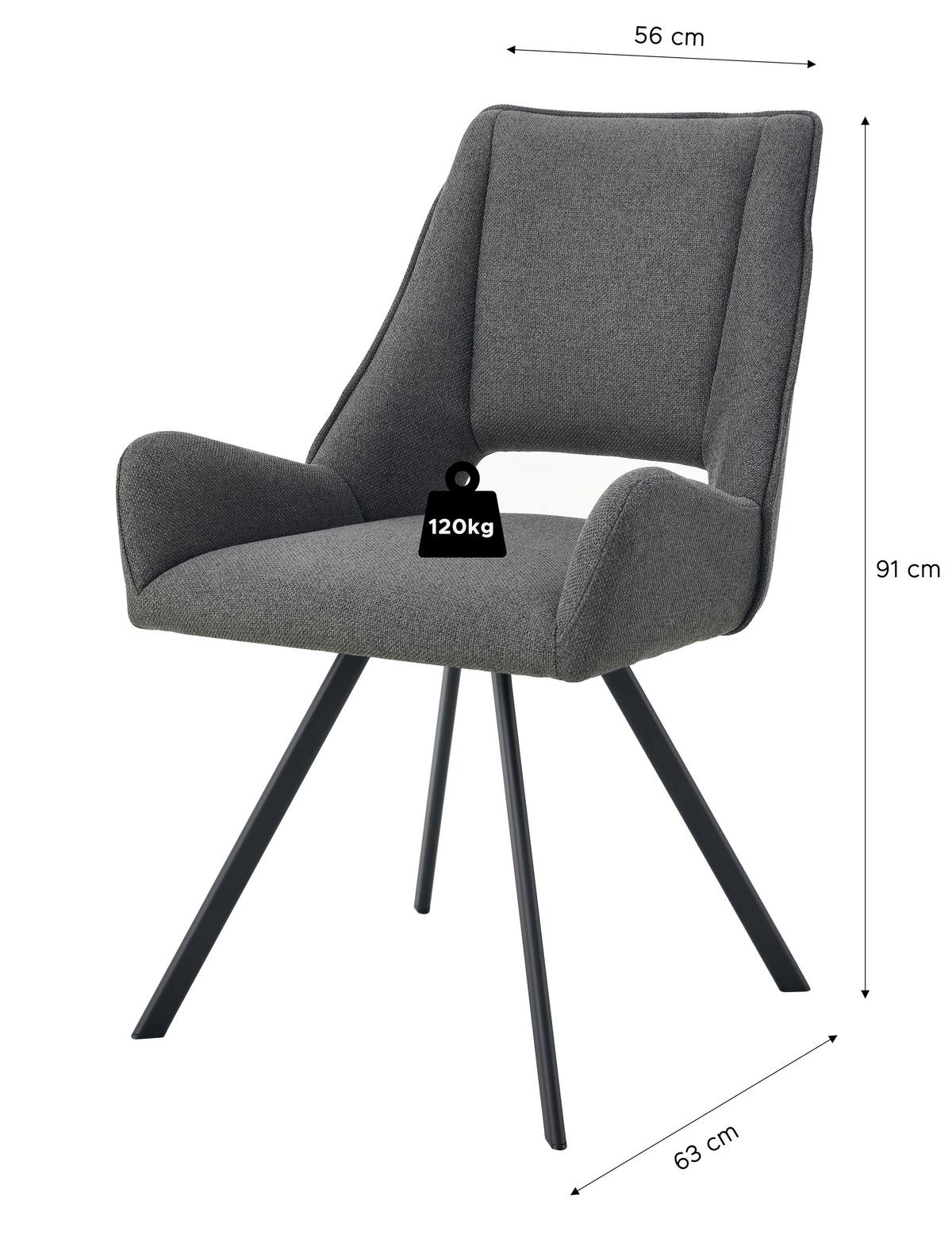 STUHL-SET HELEN - Anthrazit/Schwarz, Modern, Textil/Metall (56/91/63cm) - MID.YOU