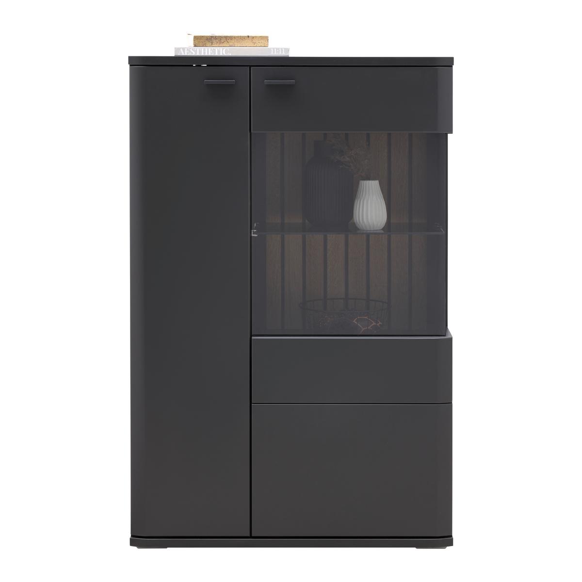 Highboard Carreto in Schwarz/Eichefarben - Eichefarben/Anthrazit, MODERN, Glas/Holzwerkstoff (80/124/38cm) - Premium Living
