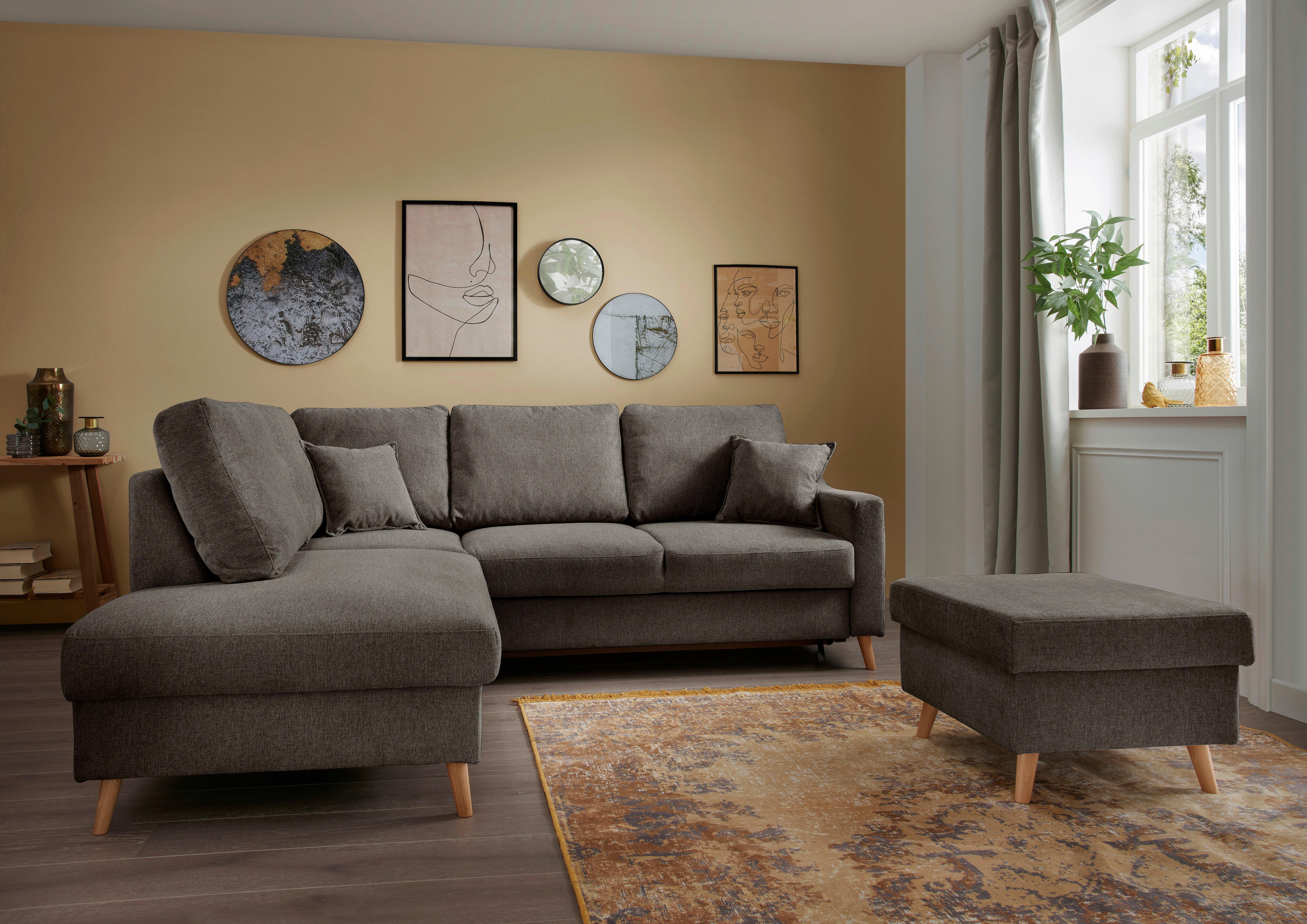 Wohnlandschaft Valentina Braun Struktur - Braun/Naturfarben, KONVENTIONELL, Holz/Textil (200/230cm) - P & B