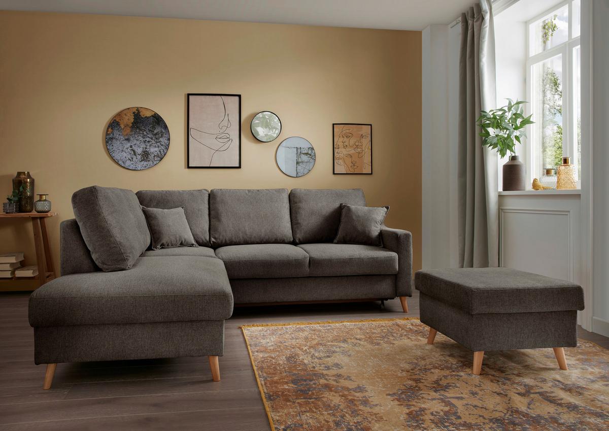 Wohnlandschaft Valentina Braun Struktur - Braun/Naturfarben, KONVENTIONELL, Holz/Textil (200/230cm) - P & B