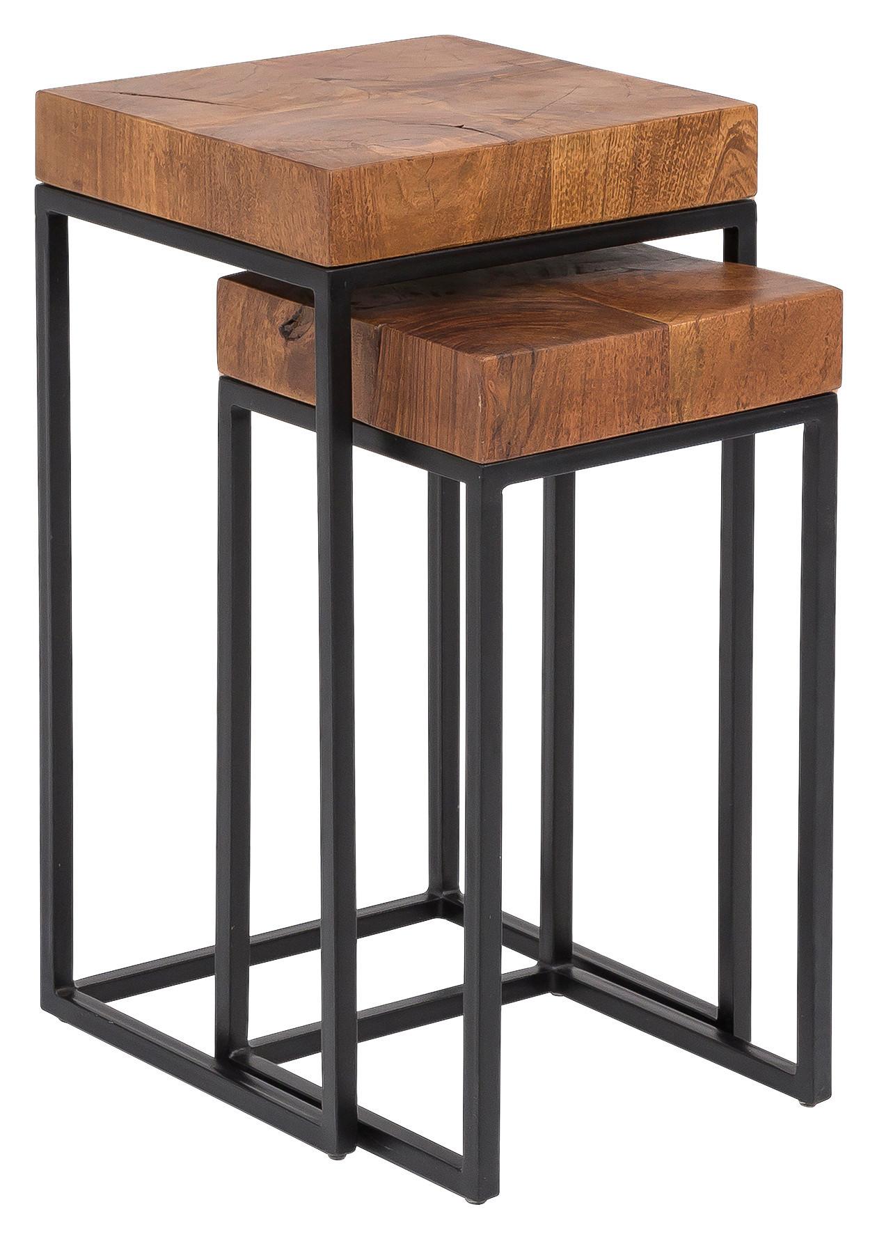 Satztisch " WL5.660" , 2 - er Set , aus Sheesham - Sheeshamfarben/Schwarz, Design, Holz/Metall (30/30/60cm) - MID.YOU