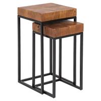 Satztisch " WL5.660" , 2 - er Set , aus Sheesham - Sheeshamfarben/Schwarz, Design, Holz/Metall (30/30/60cm) - MID.YOU