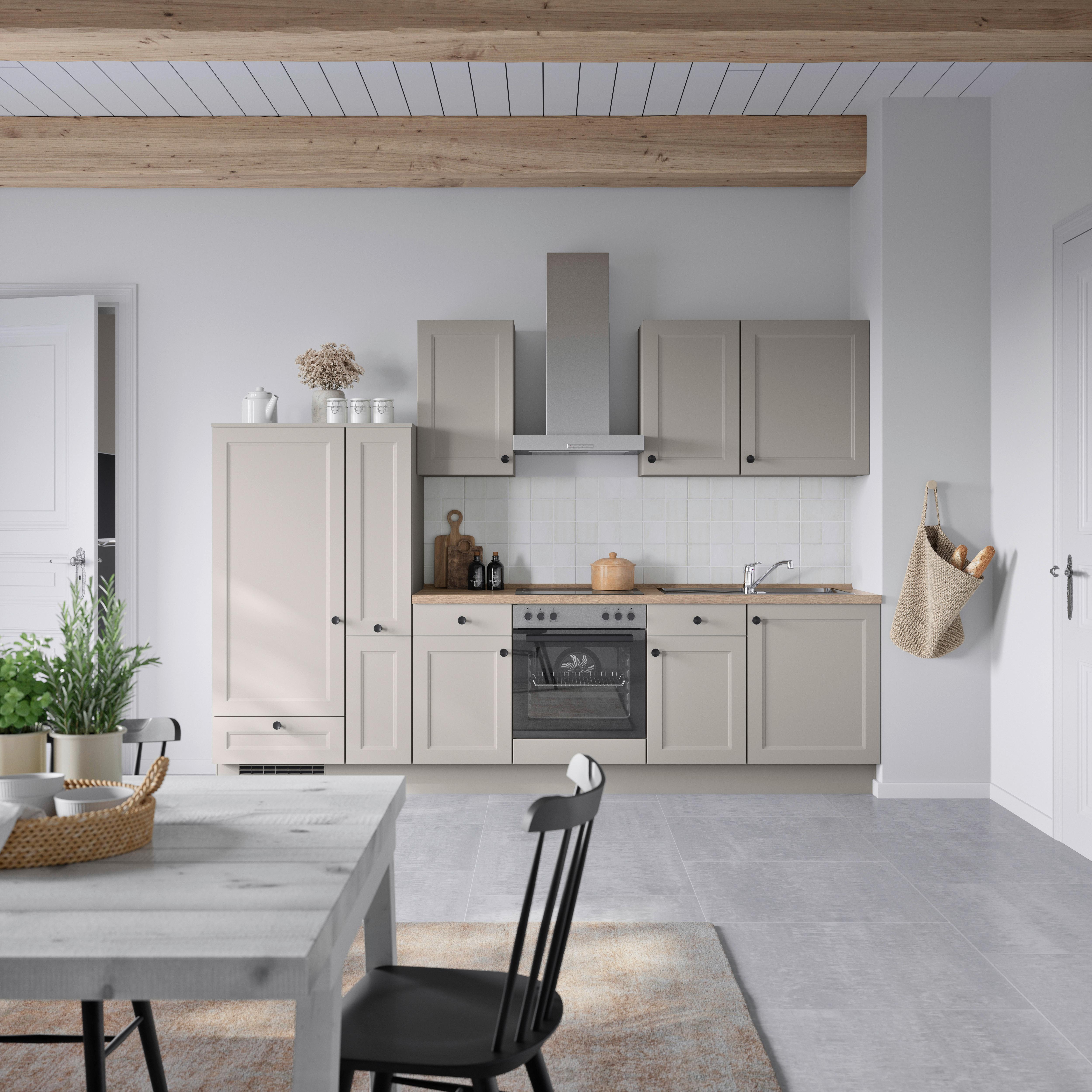 Küchenblock Cascada Low m. Geräten Grau - Eiche dunkel/Schwarz, MODERN, Holzwerkstoff/Metall (300cm) - Nobilia