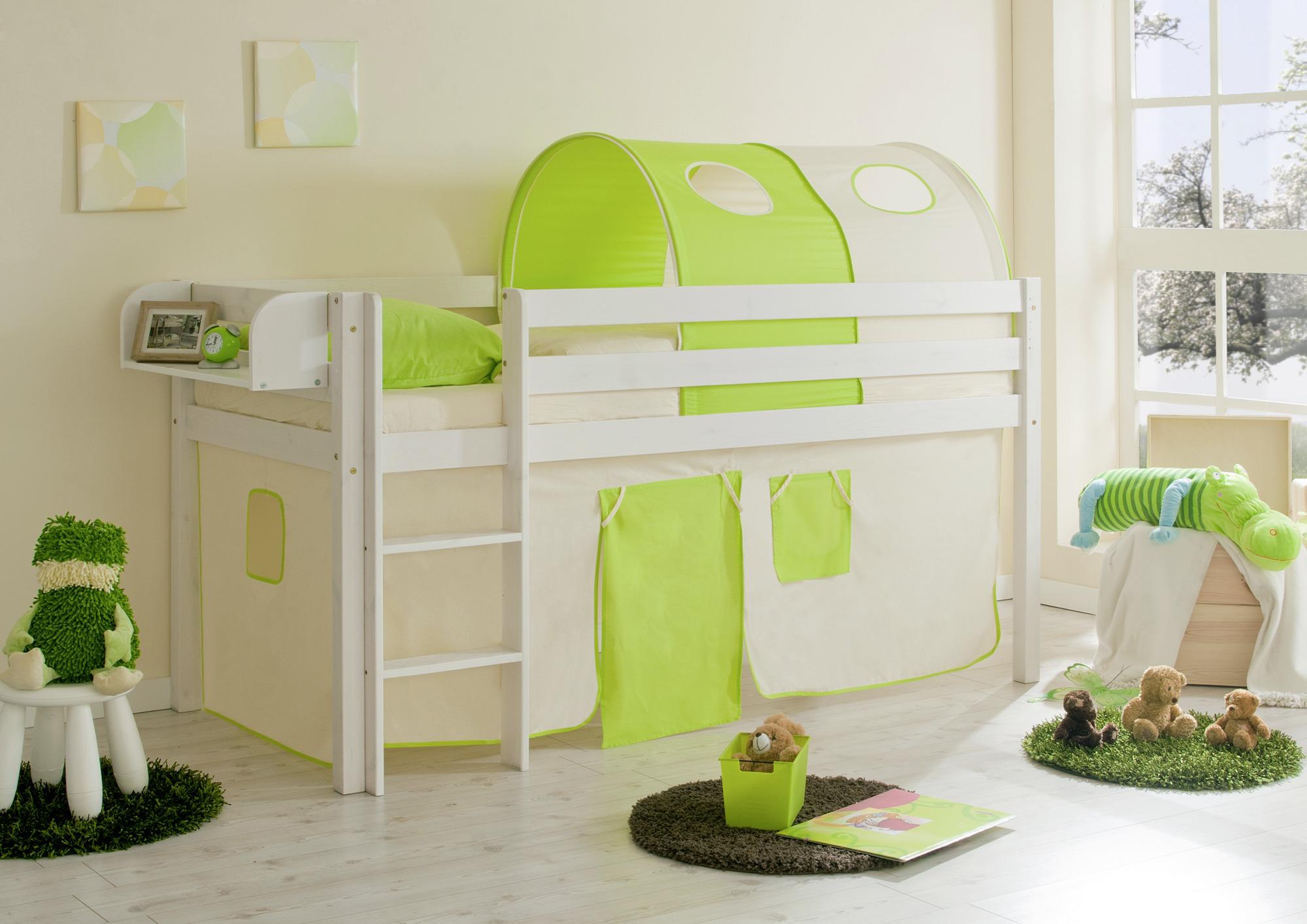 Spielbett Holz Malte ca. 90x200 Beige/Grün - Beige/Weiß, Natur, Holz (90/200cm) - MID.YOU