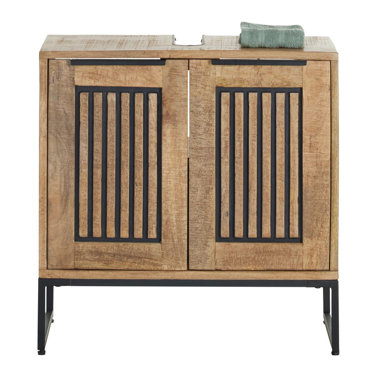 Waschbeckenunterschrank Everest Naturfarben/Schwarz - Schwarz/Naturfarben, Natur, Holz/Metall (60/60/32cm) - Mömax