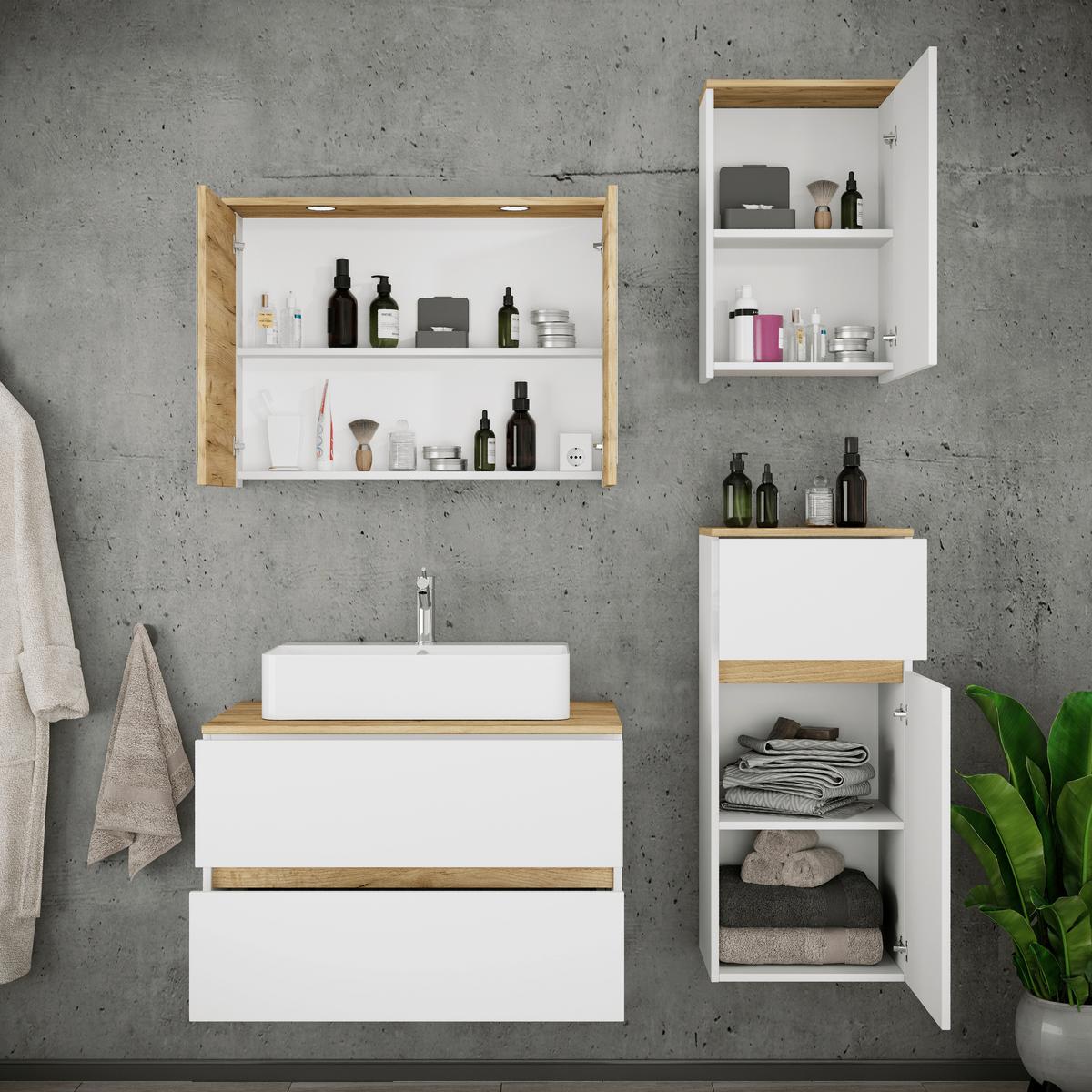Badezimmer Cosila - Honigeiche/Weiss, Trend, Keramik/Holzwerkstoff (120cm) - MID.YOU