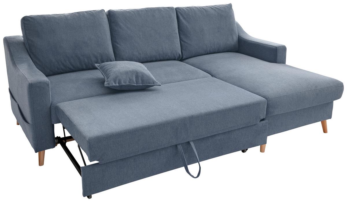 Wohnlandschaft Valentina Blau Struktur - Blau/Naturfarben, KONVENTIONELL, Holz/Textil (228/150cm) - P & B