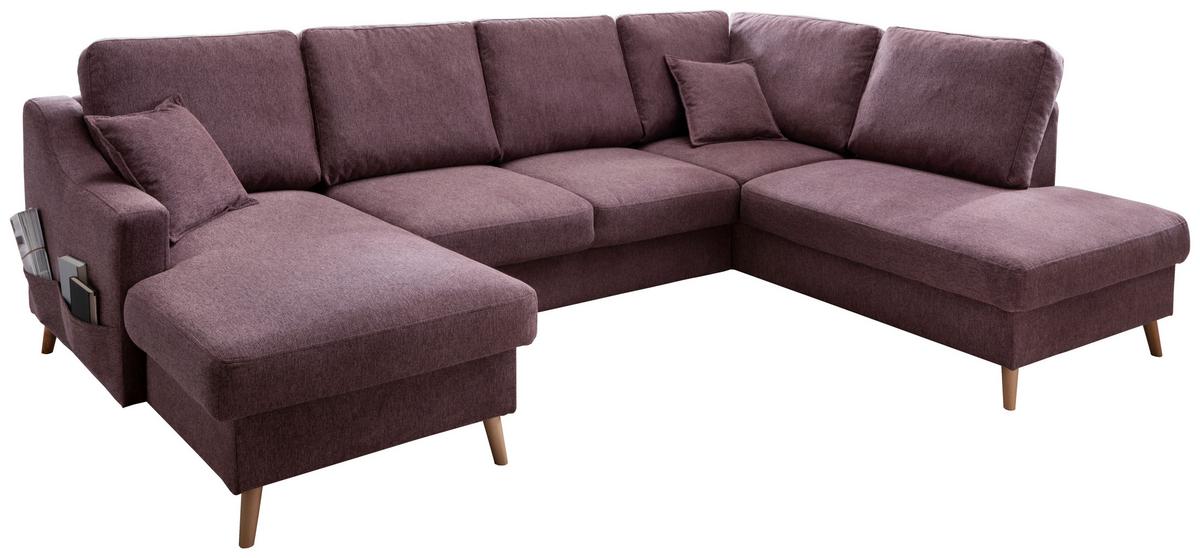 Wohnlandschaft Valentina Bordeaux Struktur - Bordeaux/Naturfarben, KONVENTIONELL, Holz/Textil (150/301/200cm) - P & B