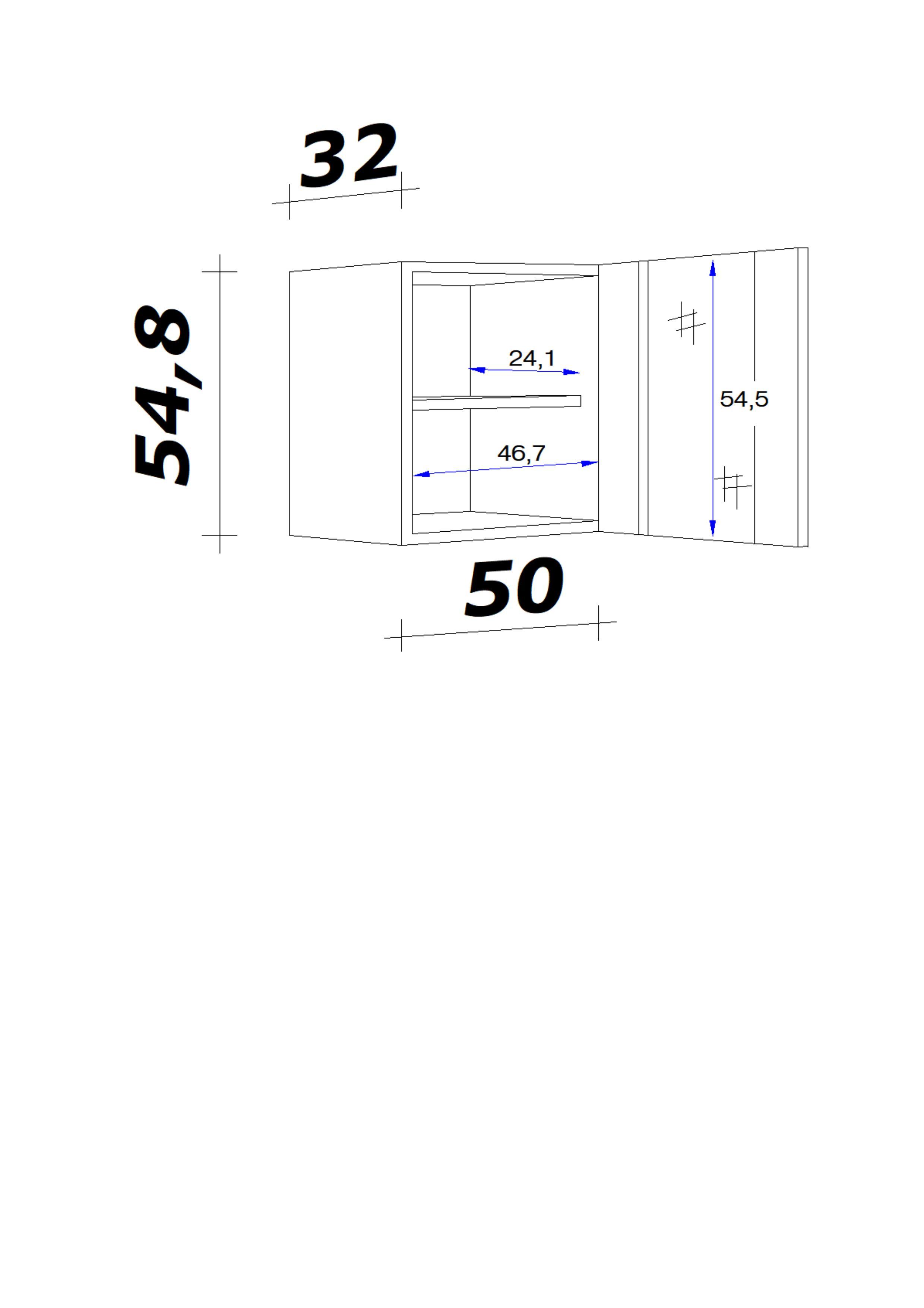 Küchenoberschrank  "Wito" , Weiß - Edelstahlfarben/Weiß, Holzwerkstoff/Kunststoff (50/54,8/32cm) - FlexWell