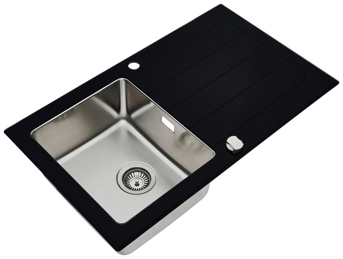Spüle Schwarz Glas/Edelstahl B: ca. 86 cm - Schwarz, Trend, Glas/Metall (86/21/50cm) - Respekta