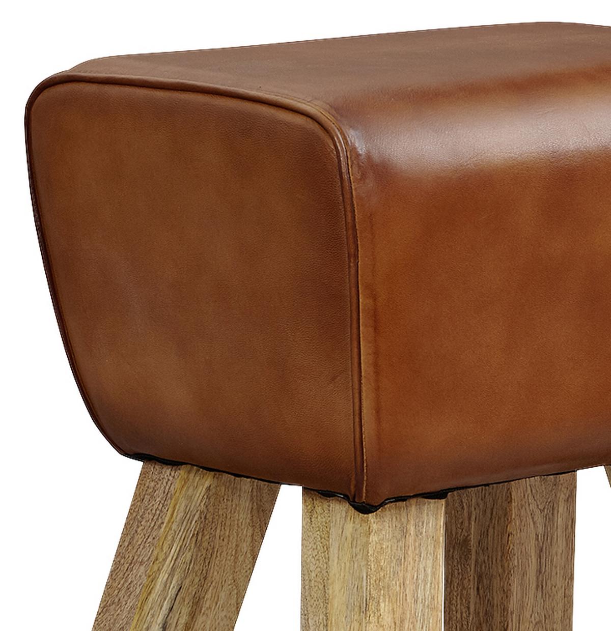 Barhocker WL6.011 ca. 43x75 cm Braun/Echtleder - Braun, Natur, Leder/Holz (43/75/29,5cm) - MID.YOU