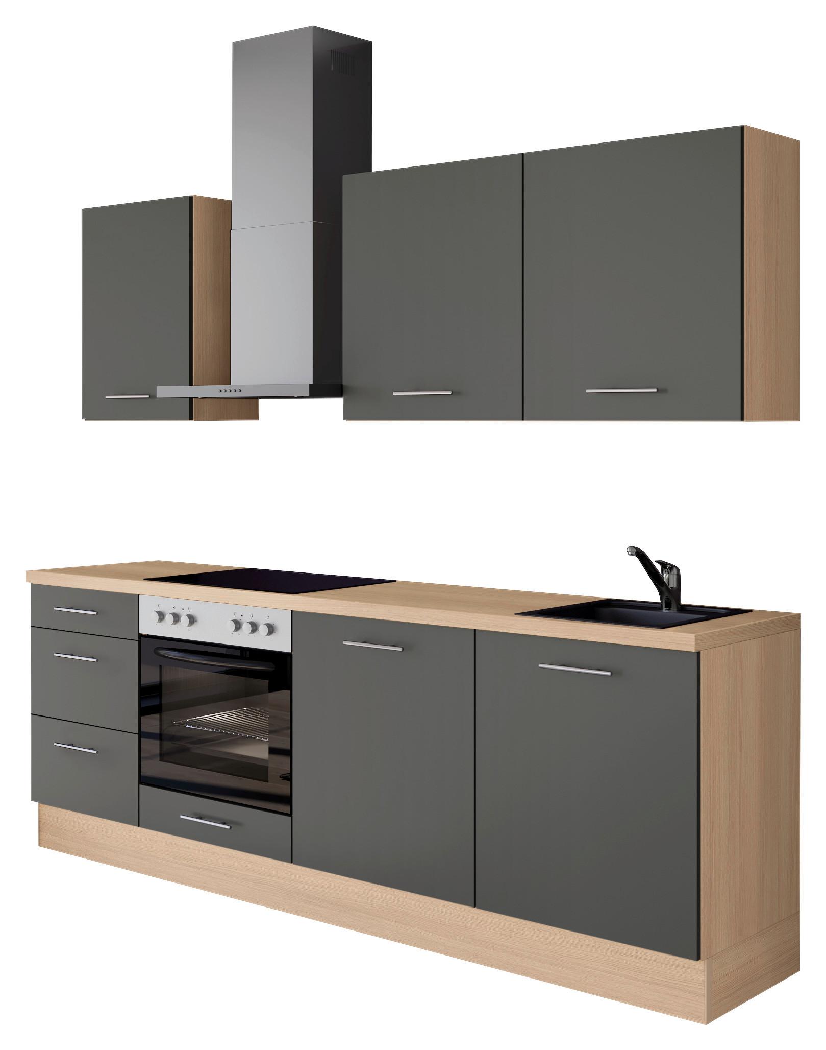 Küchenblock IBZ ohne Geräte ca. 230 cm Dunkelgrau - Edelstahlfarben/Eichefarben, Design, Holzwerkstoff/Metall (230cm) - Impuls