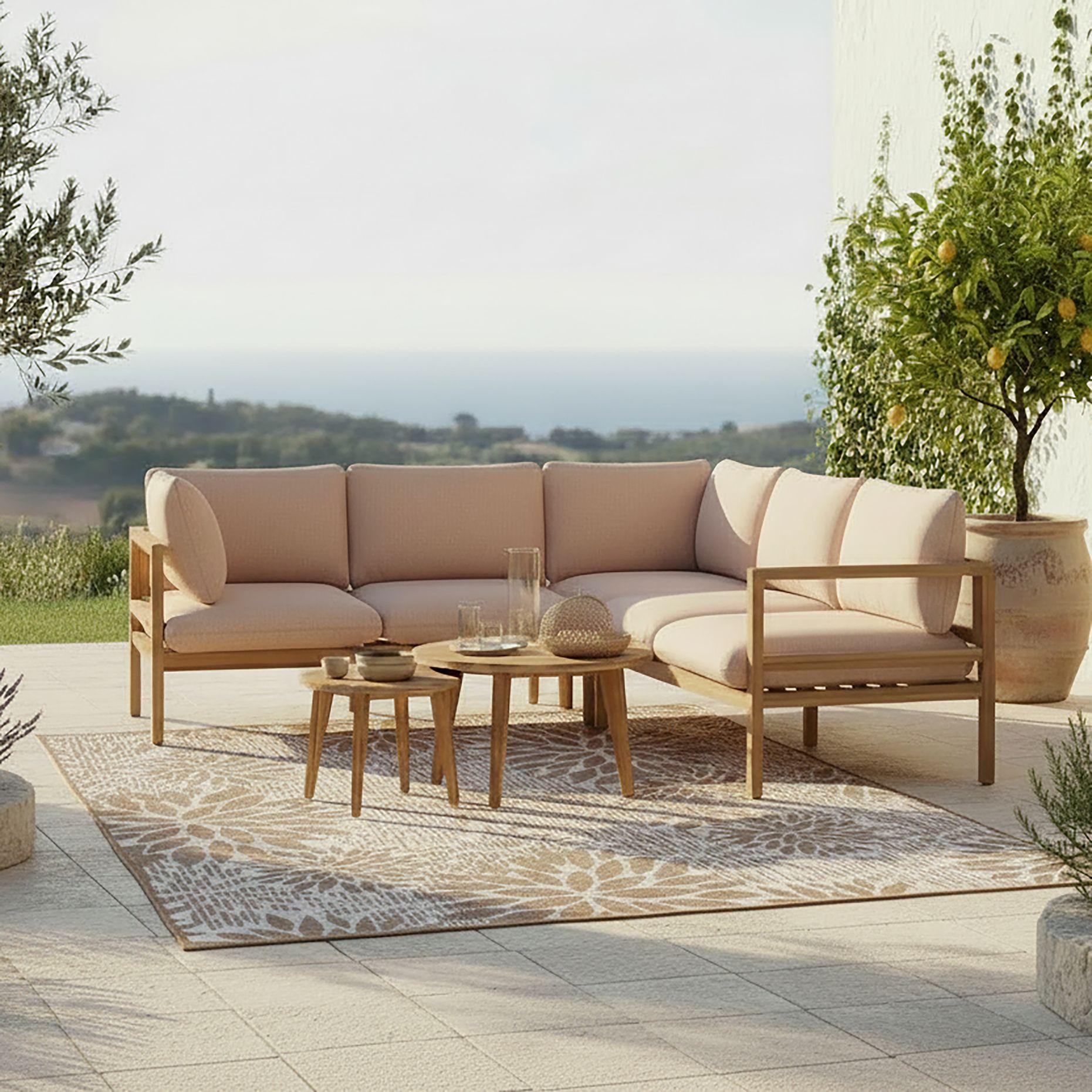 Loungegarnitur Livia Rosa Outdoorstoff/Holz - Naturfarben/Rosa, MODERN, Holz/Textil - Bessagi Garden