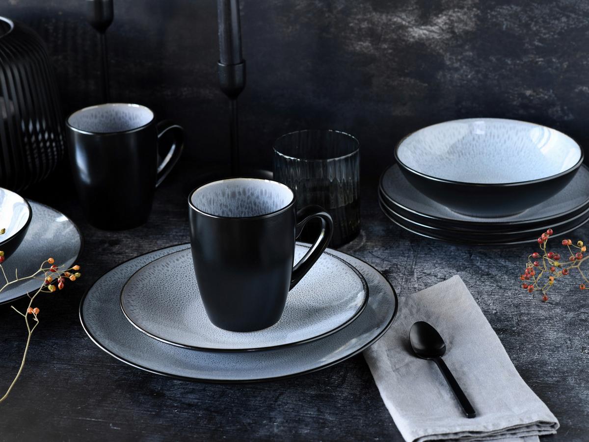 Kombinirani Servis Malmö, 16-Delni - črna/sivobela, Basics, keramika - Creatable