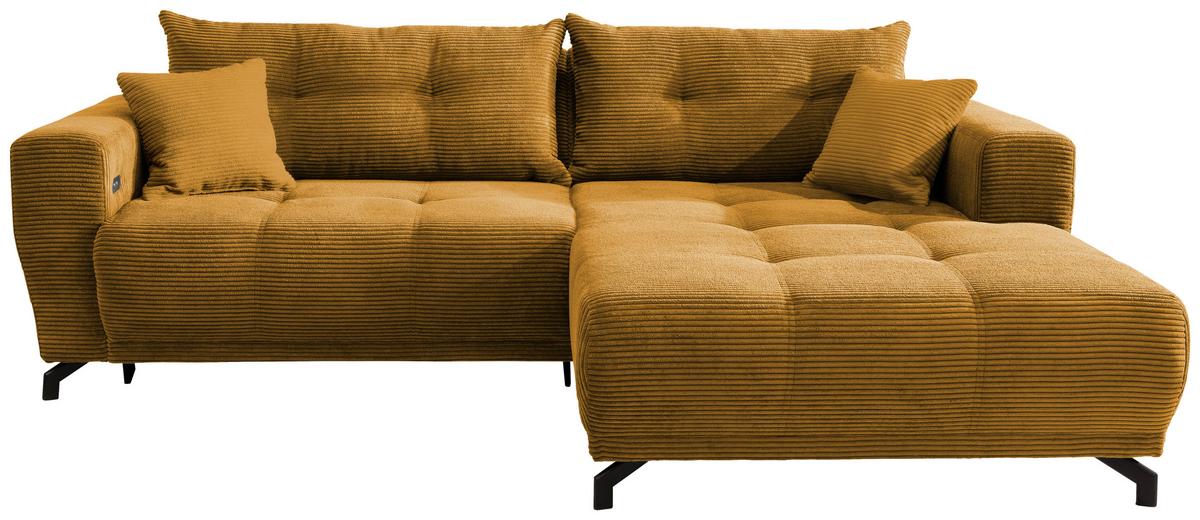 Wohnlandschaft Restato Goldfarben Cord - Goldfarben/Schwarz, MODERN, Holz/Textil (246/177cm) - MID.YOU