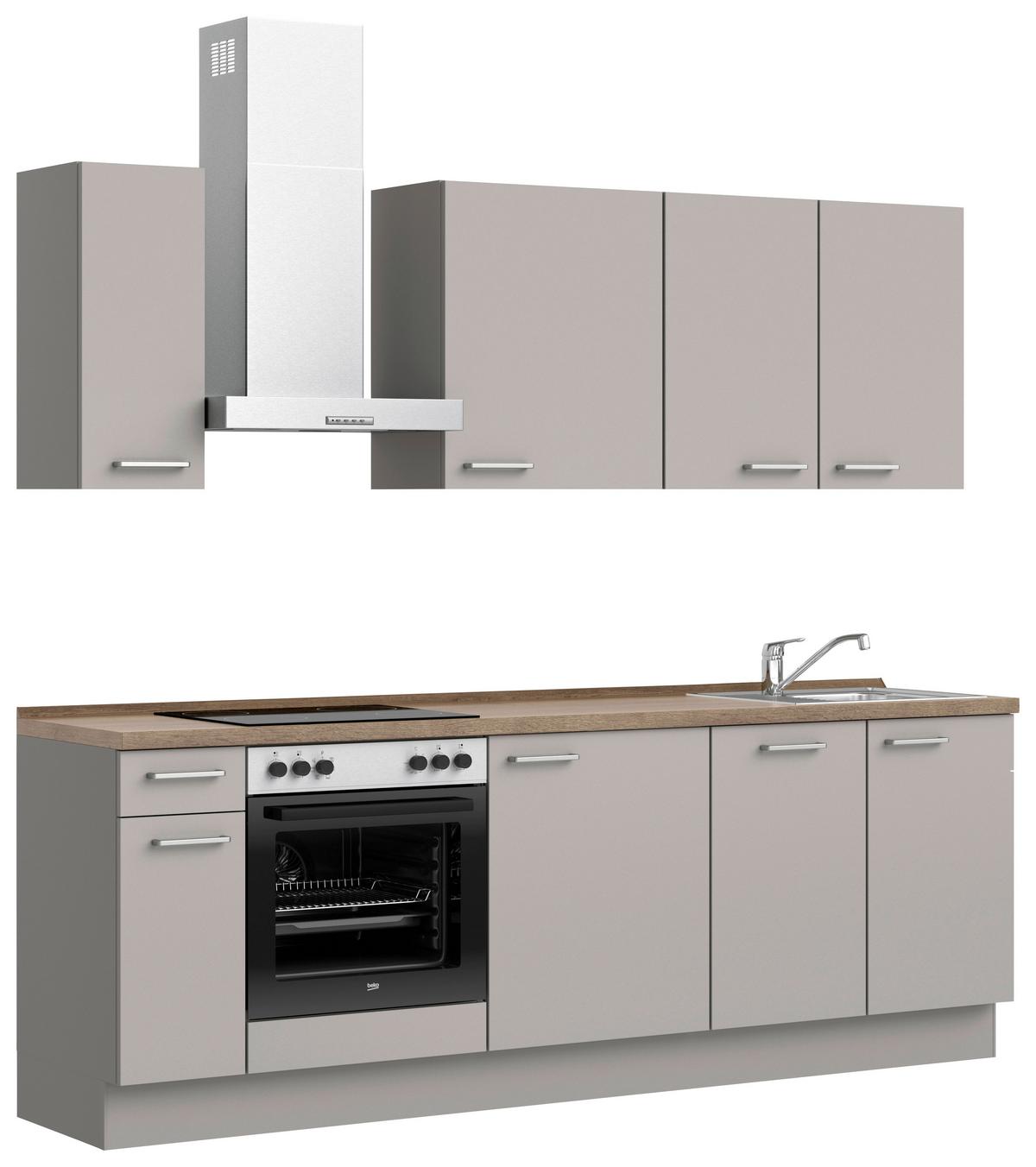 Küchenblock Touch Low m. Geräten Grau - Eiche dunkel/Edelstahlfarben, MODERN, Holzwerkstoff/Metall (240cm) - Nobilia