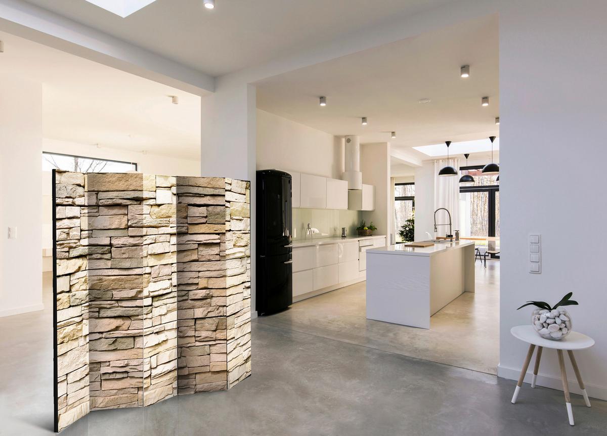 Paravan Decorative Stone I, 5-Delni, Enostranski - barve kapučina, Basics, tekstil/les (225cm) - artgeist