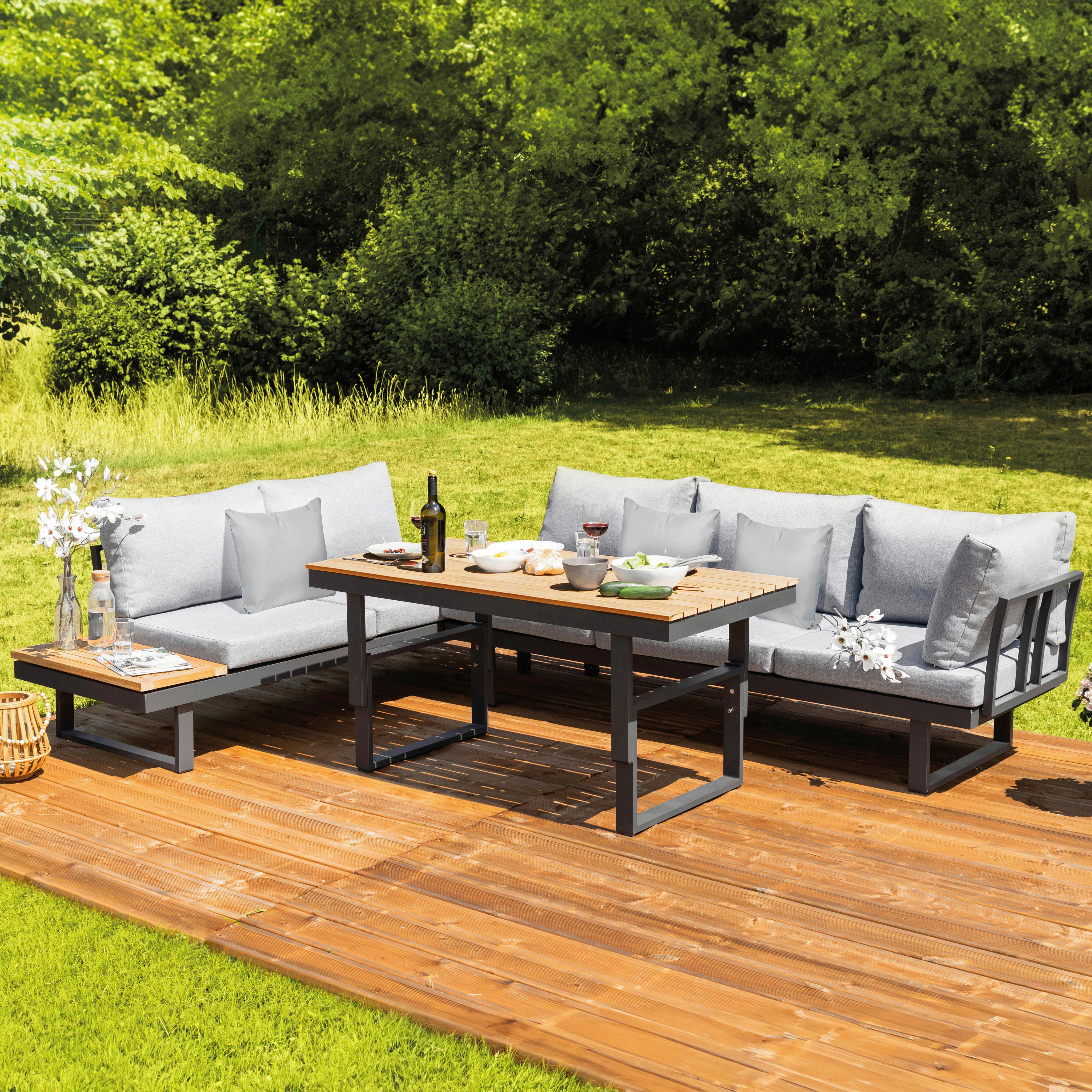 Loungegarnitur San Jose Akazie massiv mit Kissen - Anthrazit/Braun, MODERN, Holz/Textil (210/75/210cm) - Gardenson