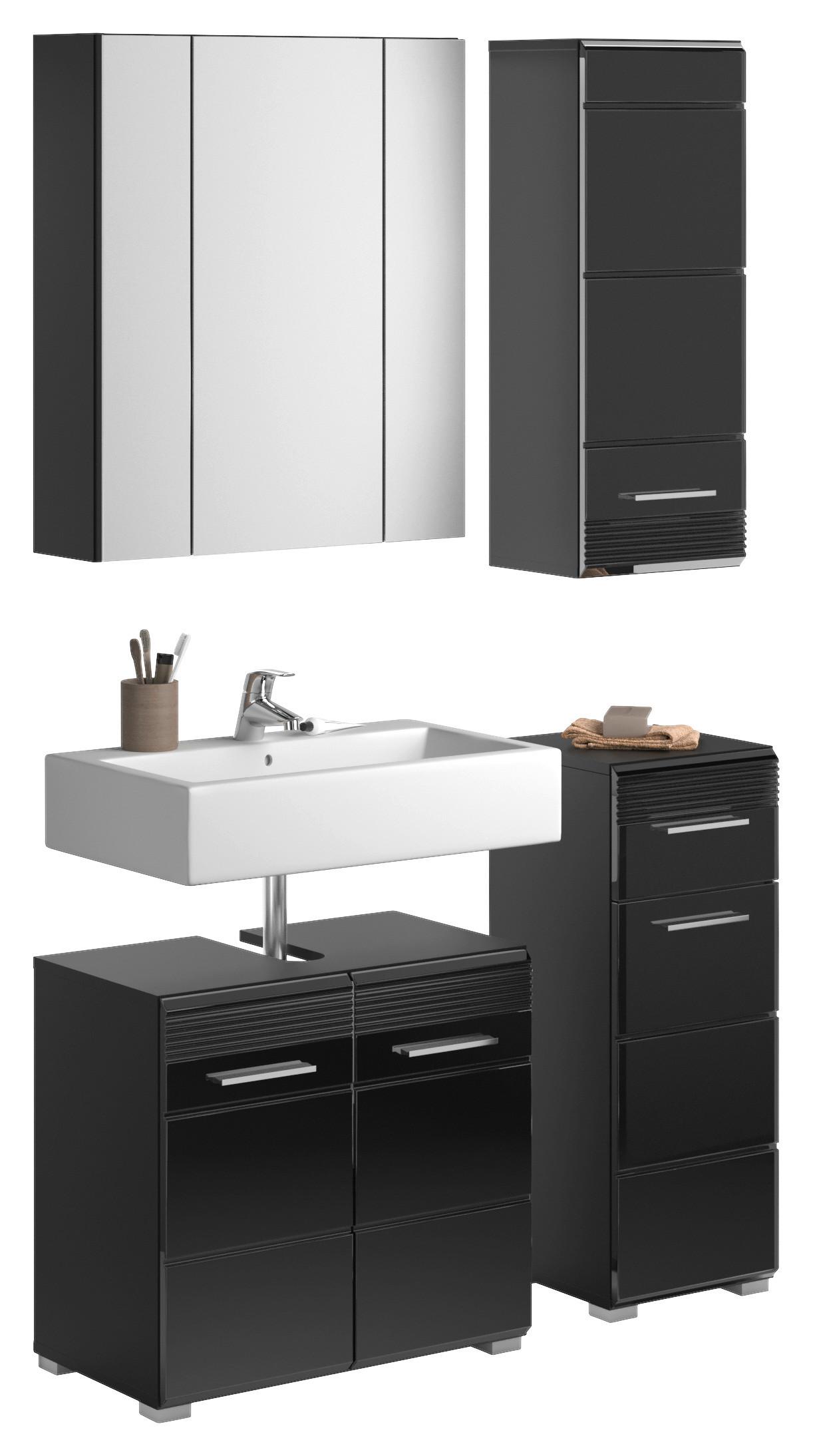 Kopalnica Linus, Črna - srebrne barve/črna, Moderno, umetna masa/steklo (90cm) - MID.YOU