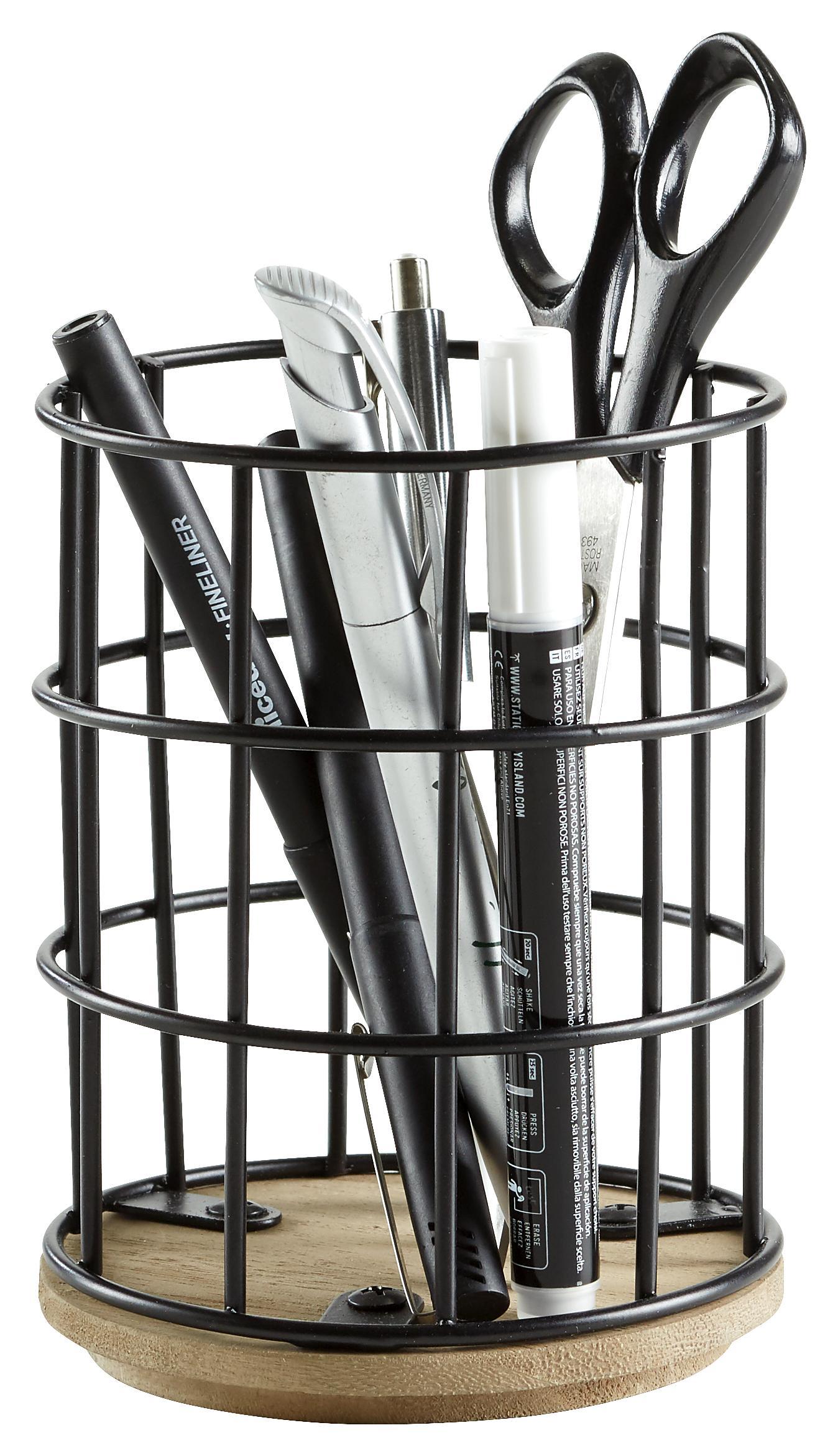 Stiftehalter Cage in Braun/Schwarz - Schwarz/Naturfarben, MODERN, Holz/Metall (10/13/10cm) - Modern Living