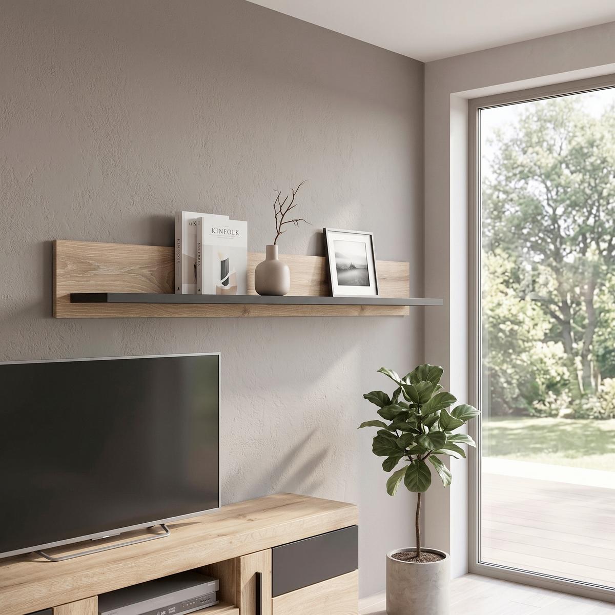 Poliță De Perete Grano - gri închis/culoare lemn stejar, Trend, material pe bază de lemn (157/19,6/21,9cm) - Modern Living