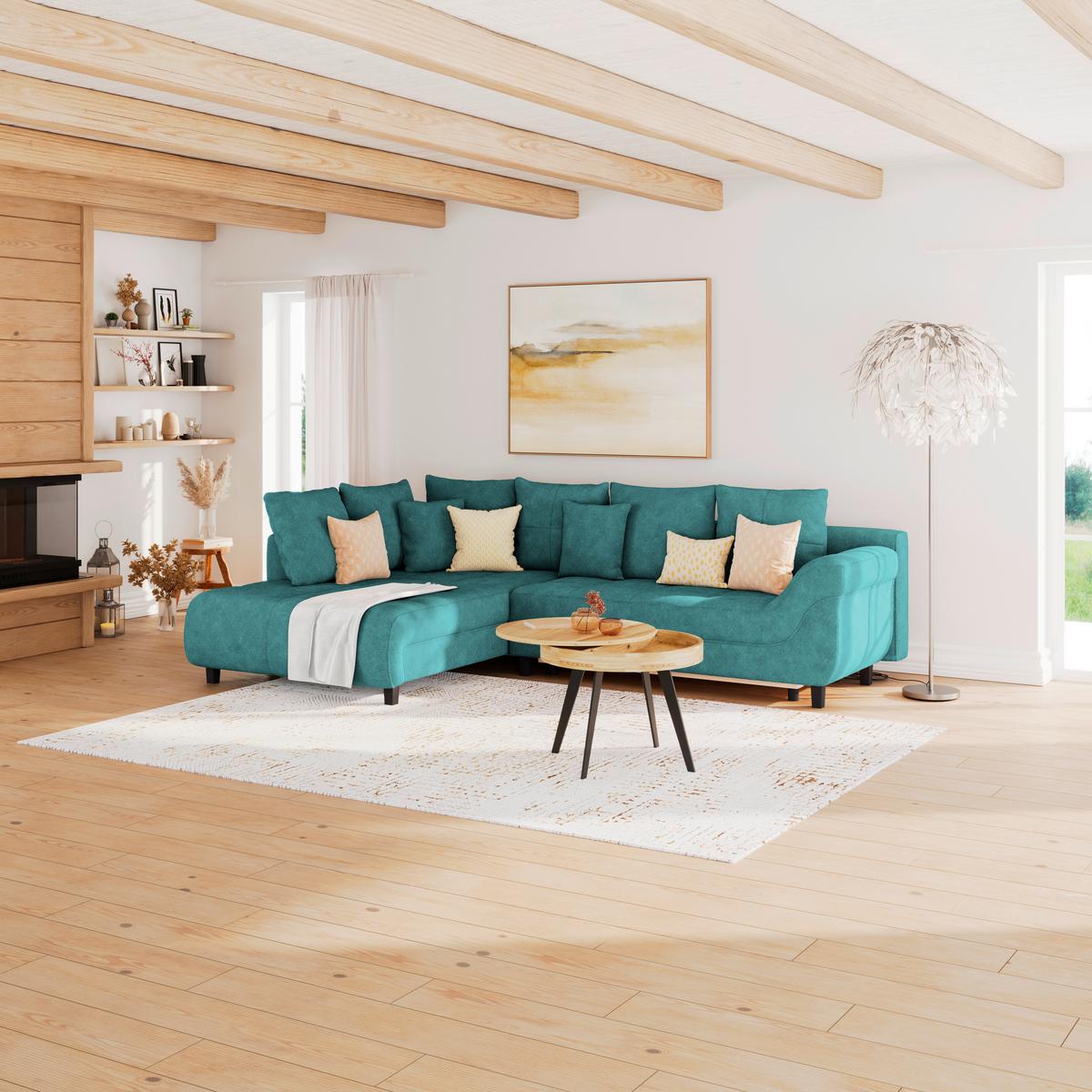 Kutna Garnitura Mendoza - boje petroleja/crna, Design, tekstil/drvo (197/309cm) - Modern Living