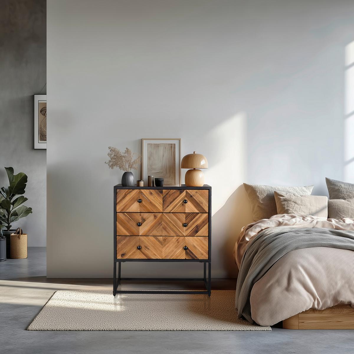 Široka Komoda Santjago Black Sun, Črna, Rjava - črna/temno rjava, Moderno, kovina/les (63/70,5/32cm) - MID.YOU