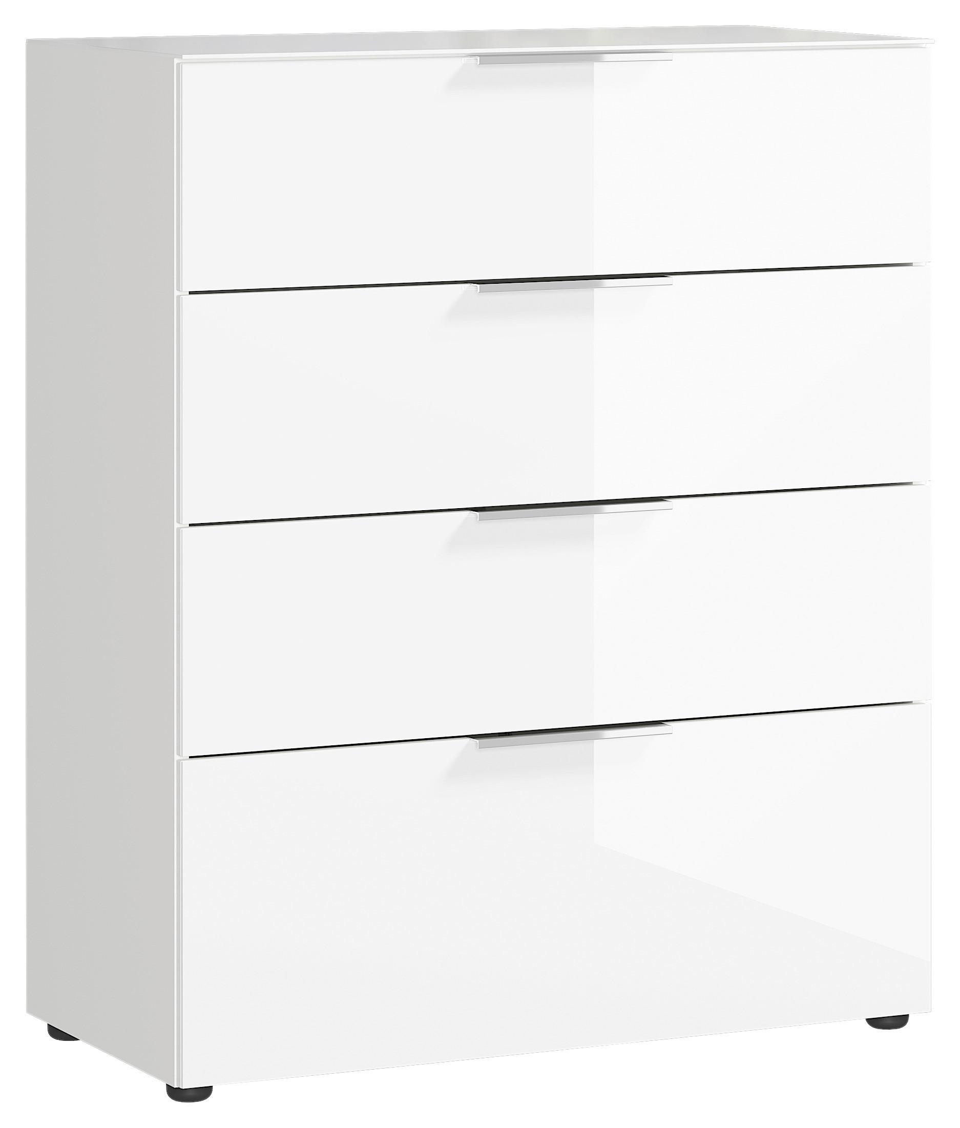 Kommode Oakland in Weiß - Chromfarben/Schwarz, MODERN, Glas/Holzwerkstoff (83/102/42cm) - Premium Living