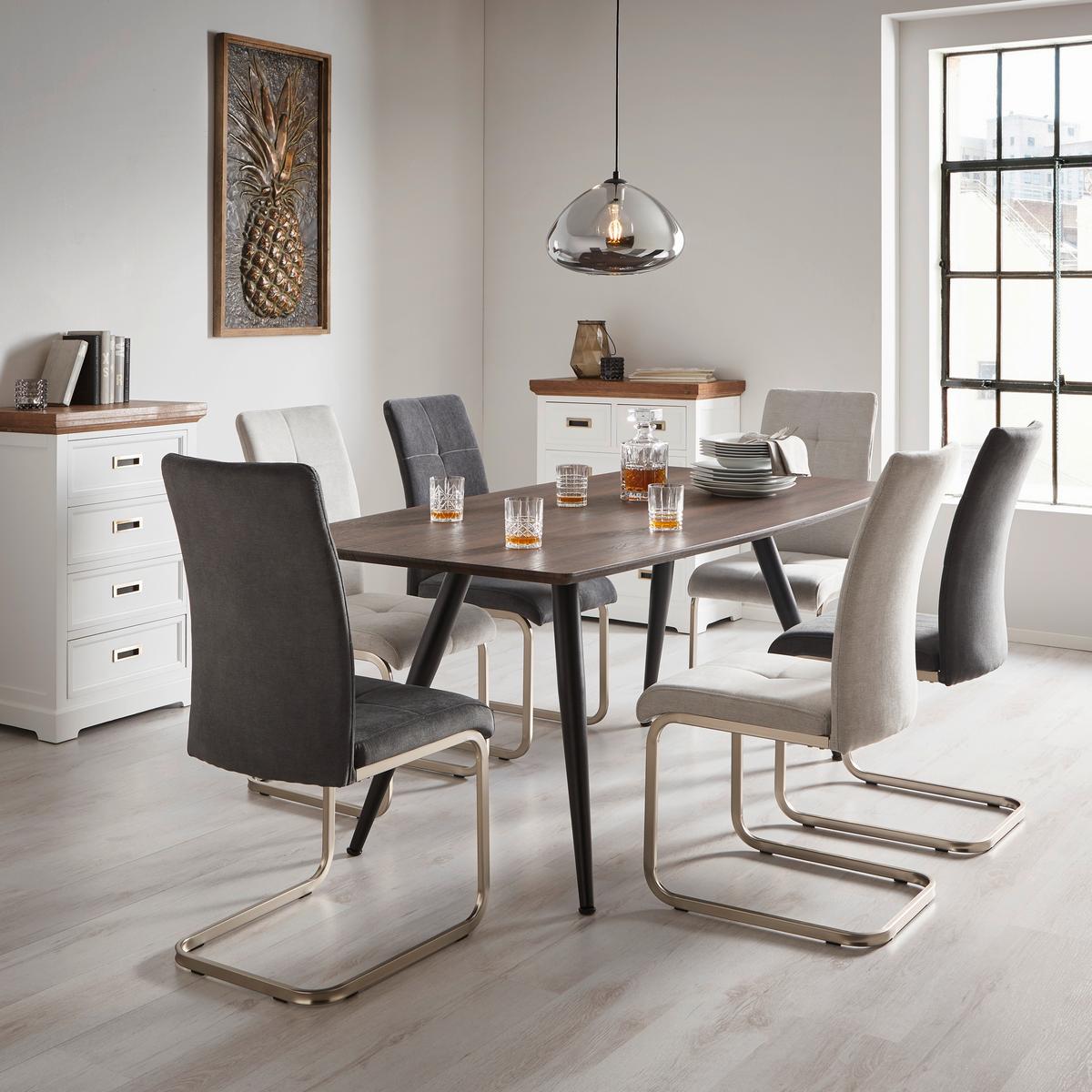 Schwingstuhl Lucie Grau Webstoff Gepolstert - Chromfarben/Grau, MODERN, Holz/Textil (42,5/98/45cm) - Bessagi Home