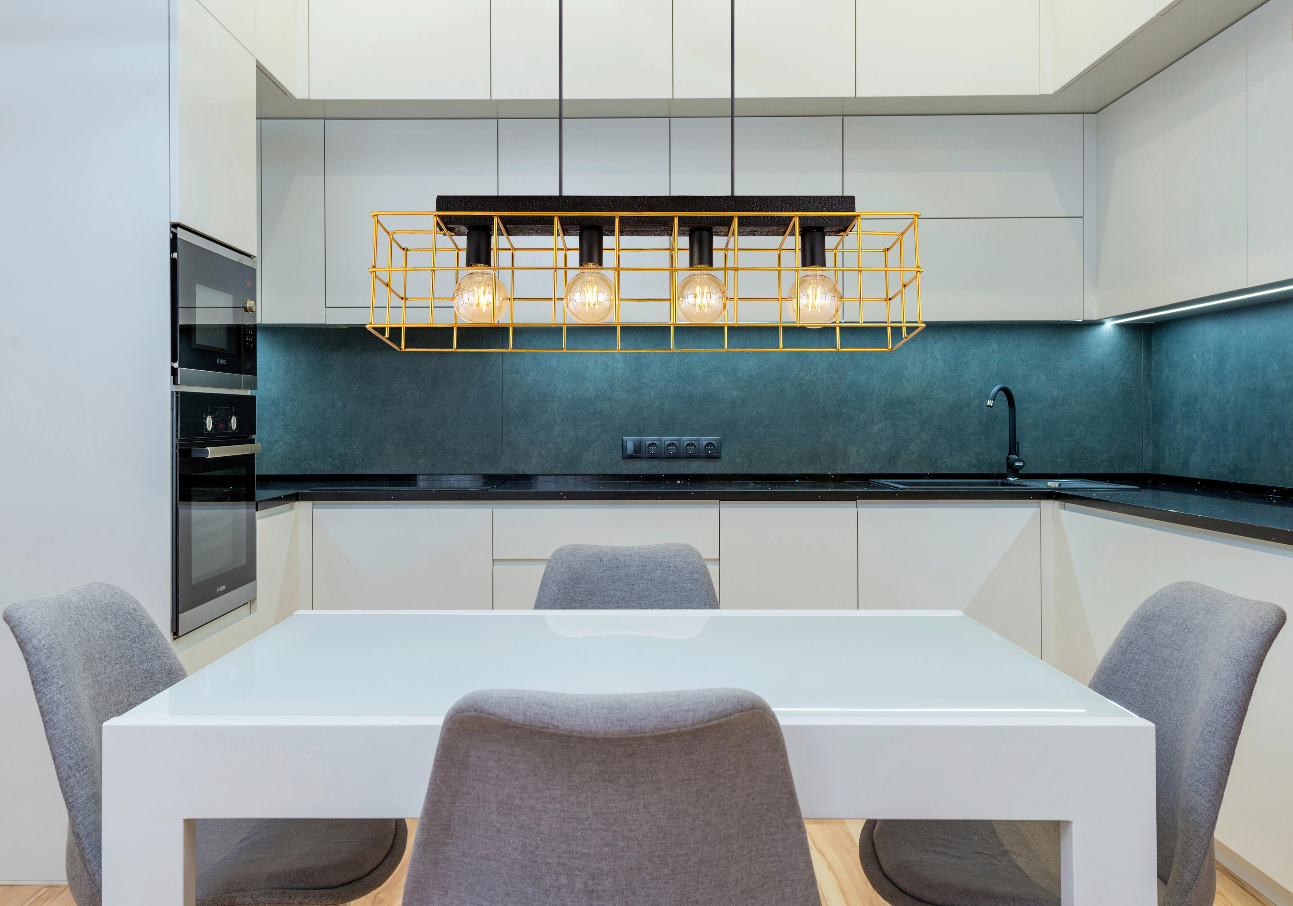 Hängeleuchte Merril max. 60 Watt - Goldfarben/Schwarz, Design, Holz/Metall (90/20/150cm) - Globo
