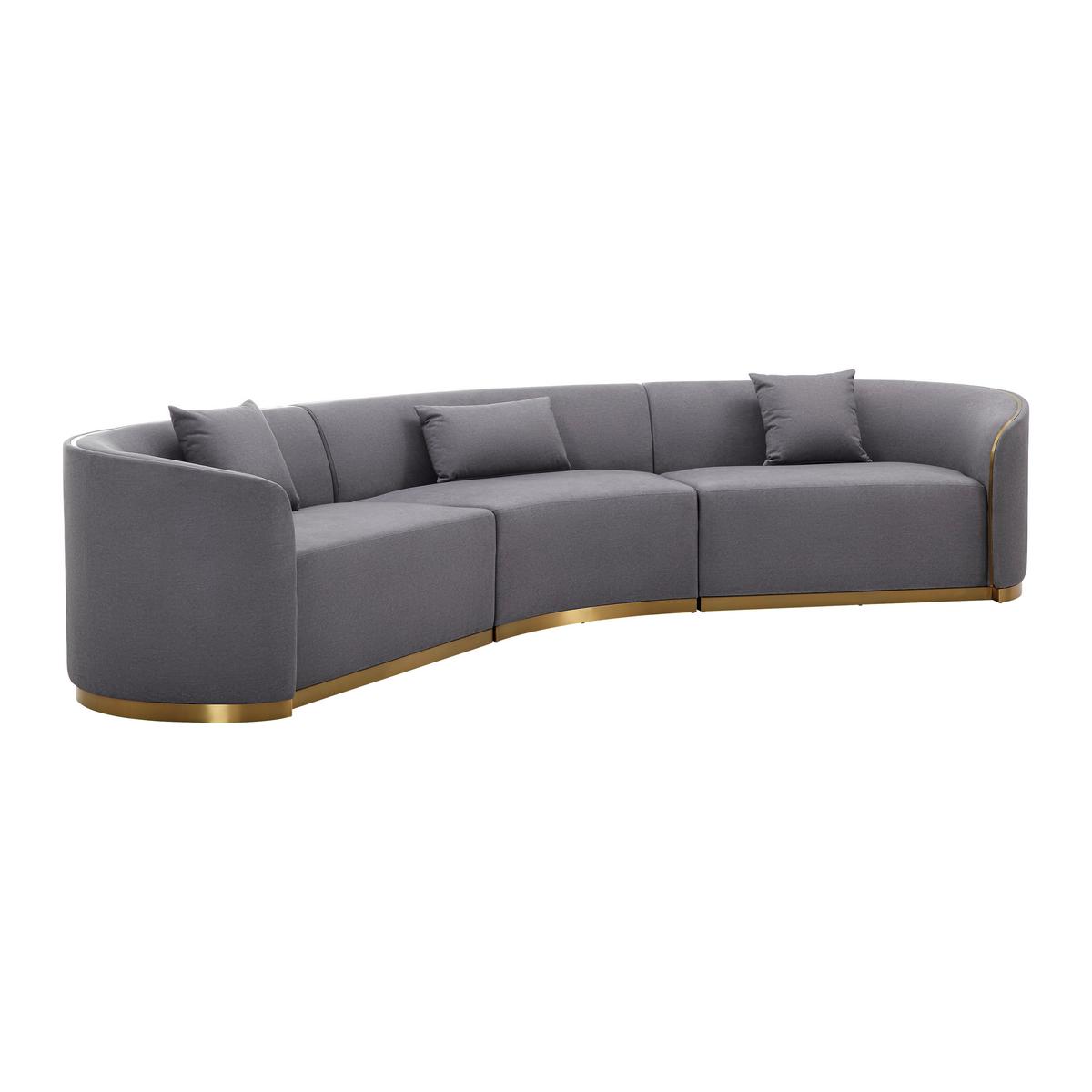 DUŻY NAROŻNIK PIA - kolor złoty/szary, Modern, metal/drewno (362/75/88cm) - Bessagi Home