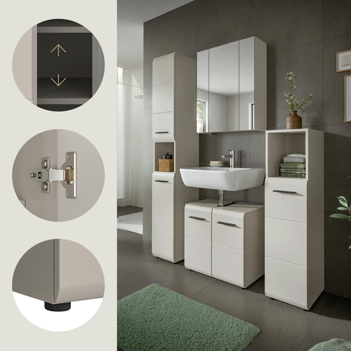 Badezimmer Ice Kaschmir 4-teilig - Kaschmir/Schwarz, Trend, Glas/Holzwerkstoff (120cm) - MID.YOU