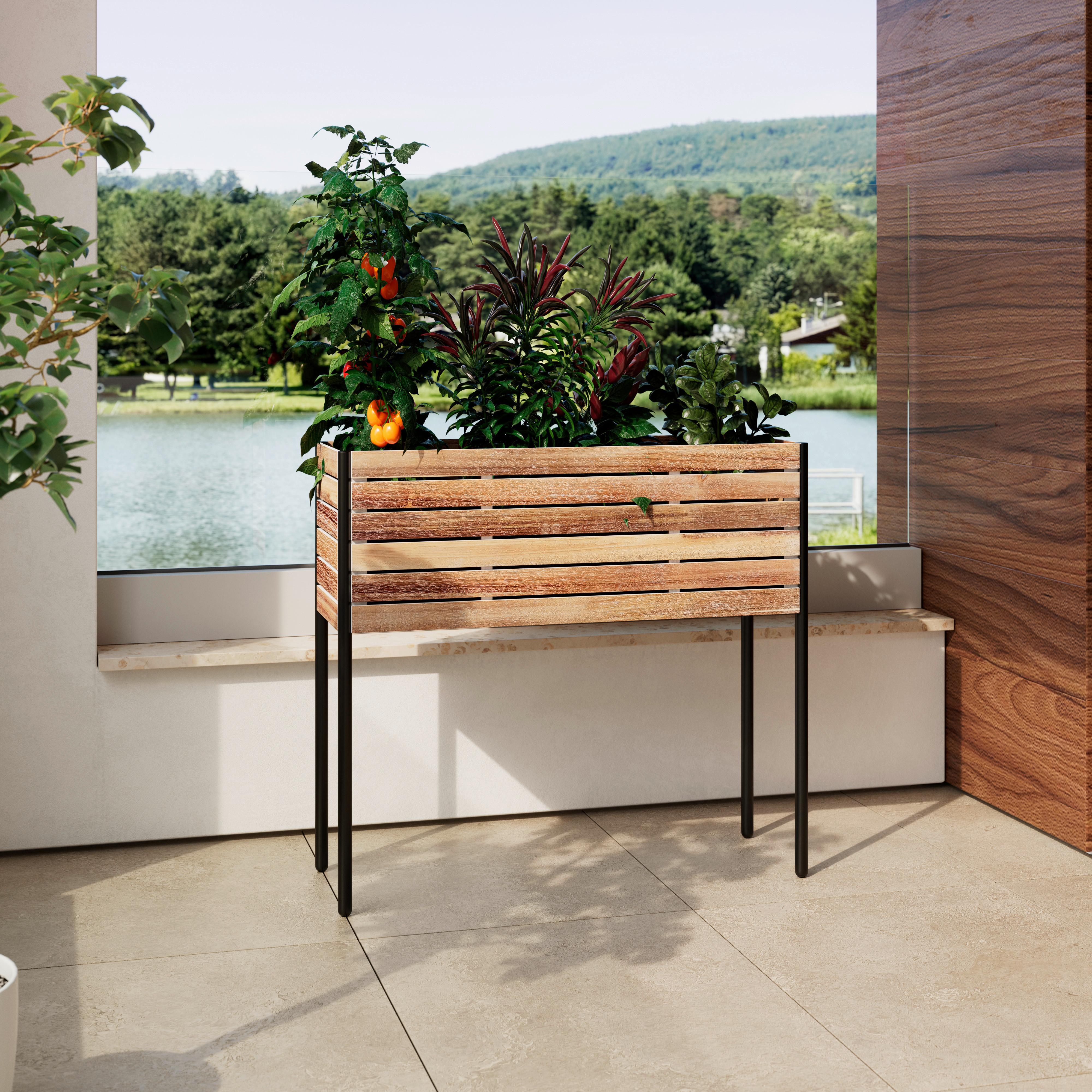 Hochbeet Marlo Echtholz massiv - Akaziefarben, MODERN, Holz/Kunststoff (81,5/75/28cm) - Bessagi Garden