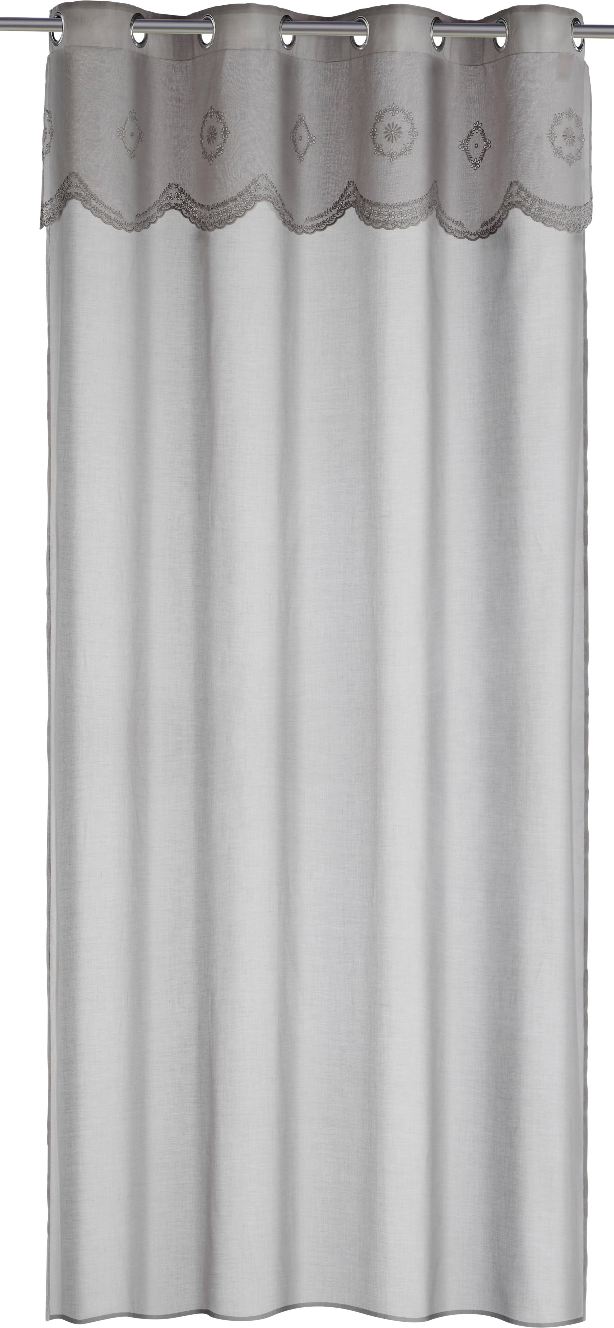 ZASŁONA NA PRZELOTKACH AMALIE - jasnoszary, Romantik / Landhaus, tkanina (140/245cm) - Bessagi Home