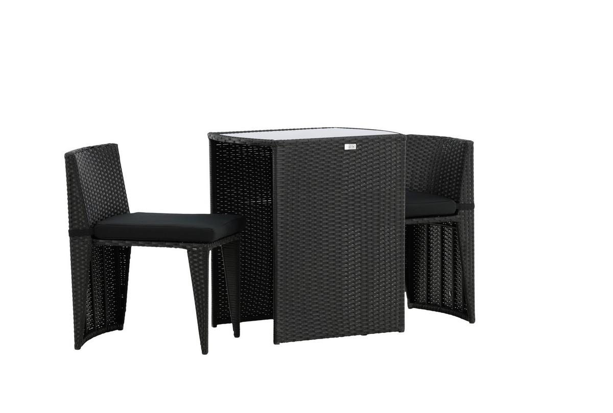 Balkonset Savanna 3-tlg. Grau/Schwarz - Schwarz/Grau, KONVENTIONELL, Kunststoff/Textil - Gardenson