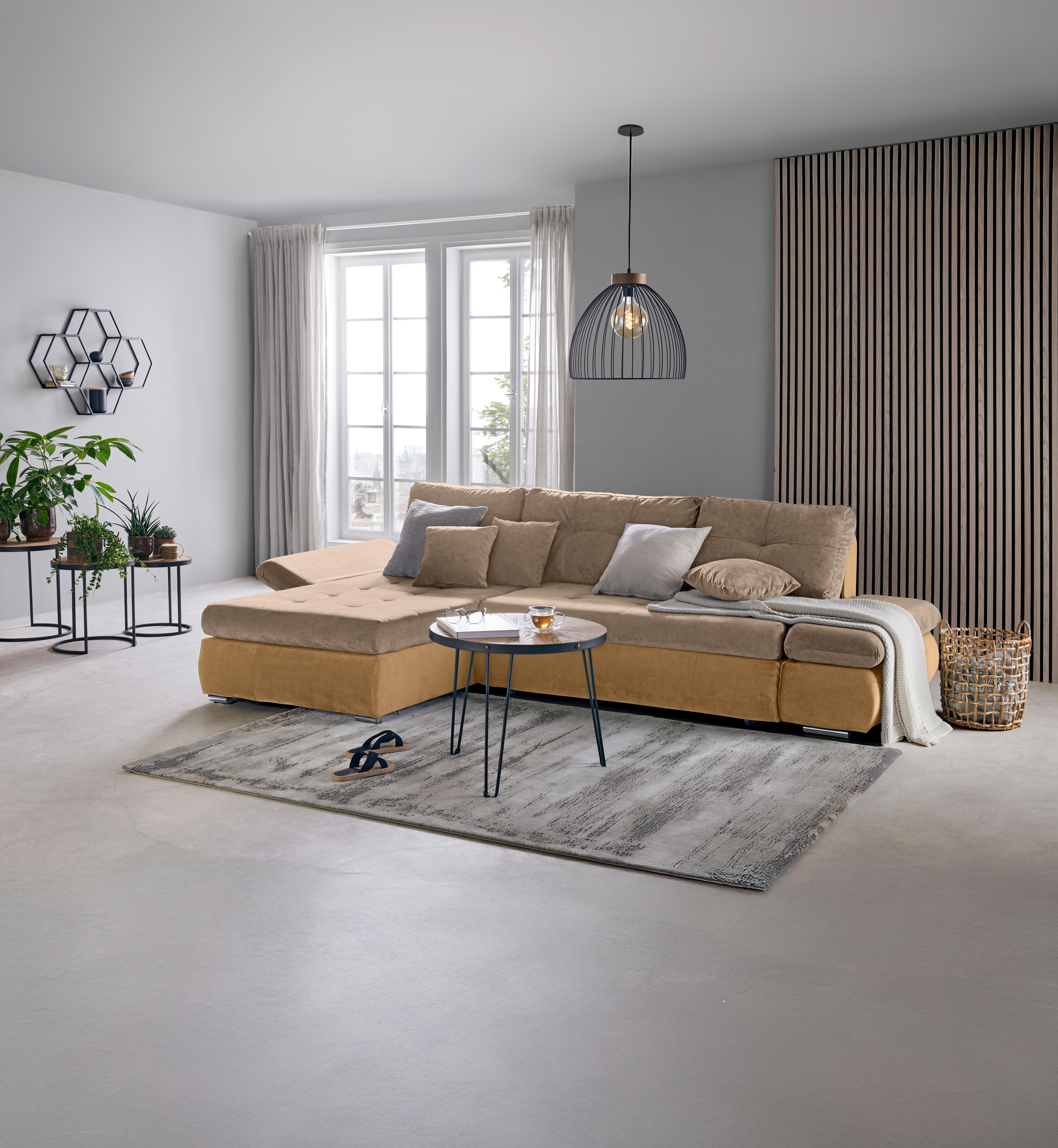 Wohnlandschaft Enrico Beige - Chromfarben/Beige, KONVENTIONELL, Kunststoff/Textil (303/88/185cm) - Mömax