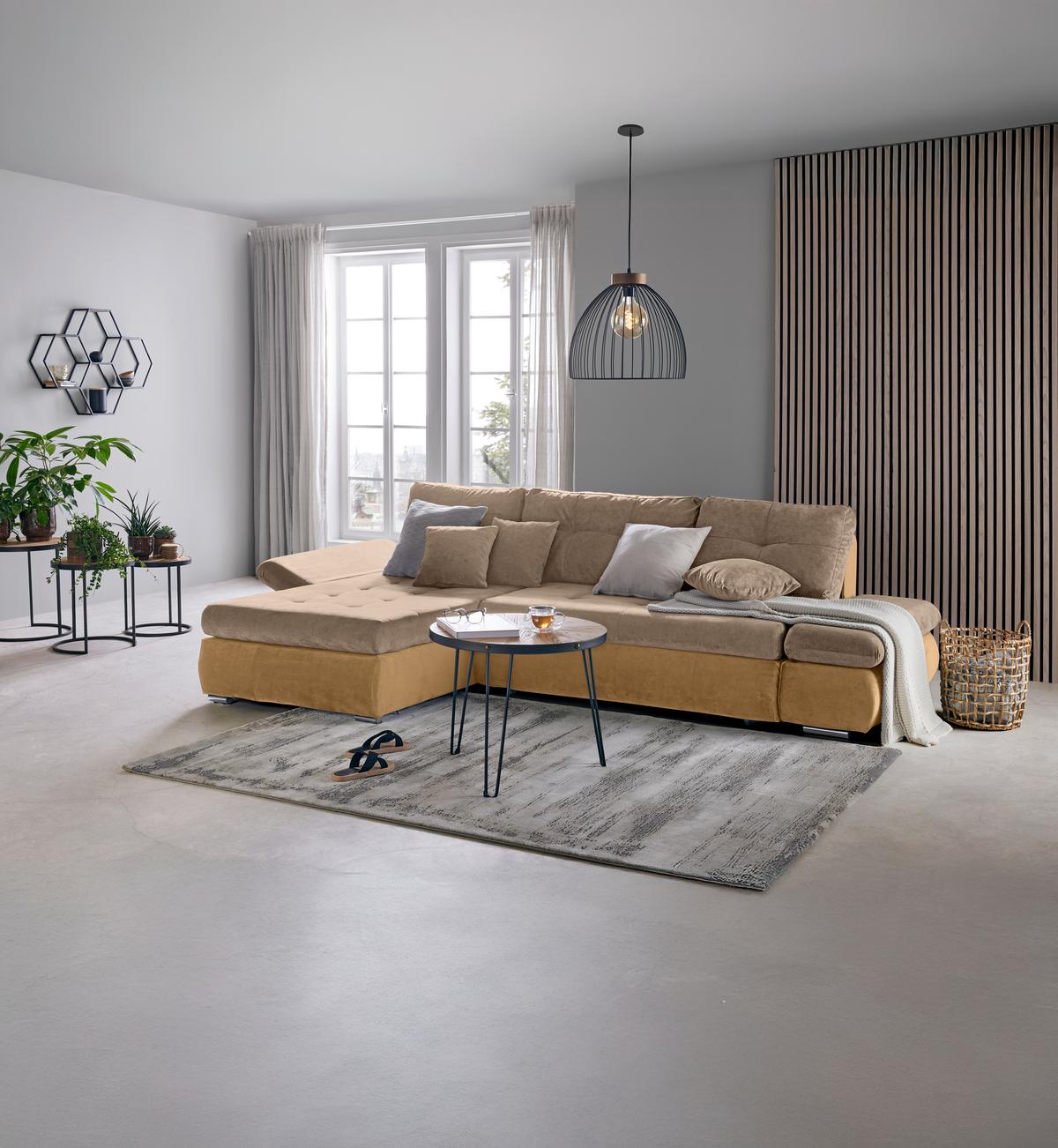 Wohnlandschaft Enrico Beige - Chromfarben/Beige, KONVENTIONELL, Kunststoff/Textil (303/88/185cm) - Mömax