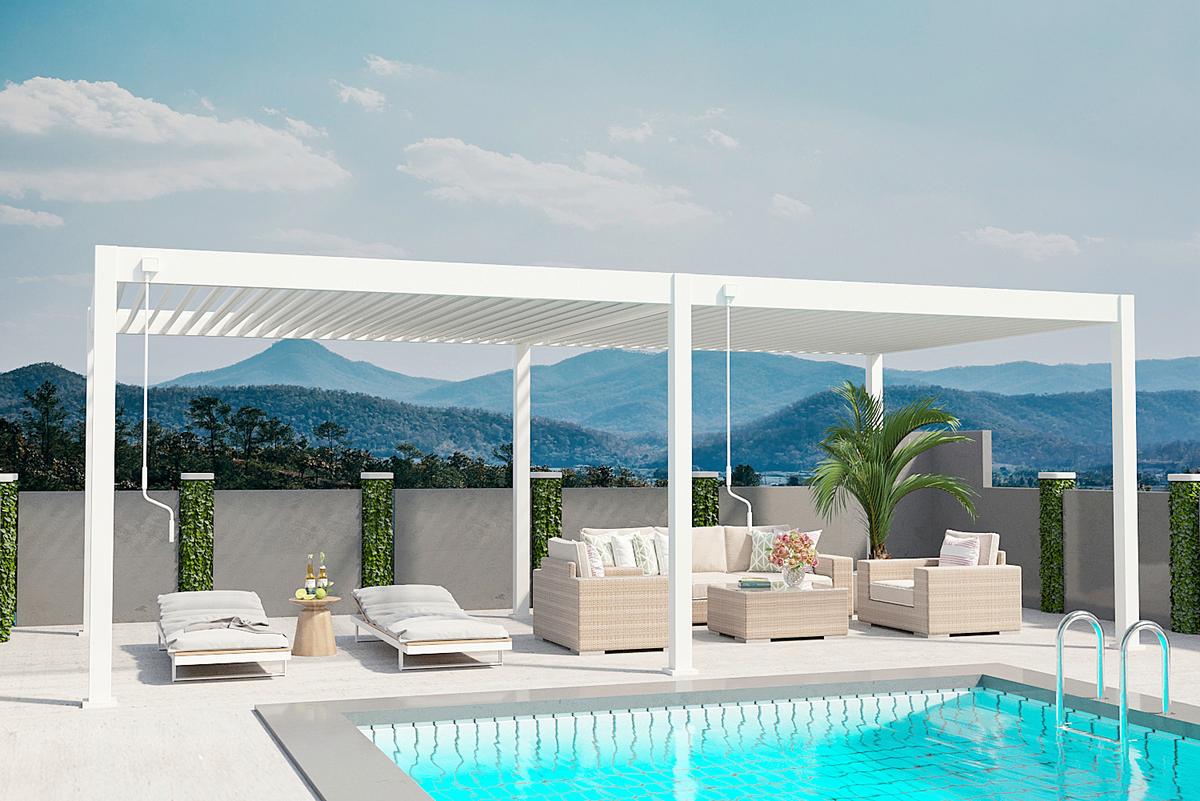 Pergola Superior, Bela, 3,6x7,2m - bela/visoki sijaj, Basics, kovina (360/255/720cm) - Gardenson