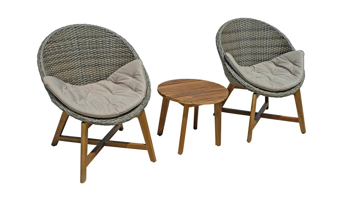 Balkonset 3-tlg. Kunststoffgelecht Taupe - Taupe/Hellgrau, Basics, Holz/Kunststoff (65/81/69cm) - Gardenson