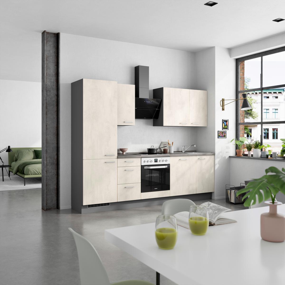 Küchenblock Riva High m. Geräten Weiß - Schieferfarben/Edelstahlfarben, MODERN, Holzwerkstoff/Metall (270cm) - Nobilia