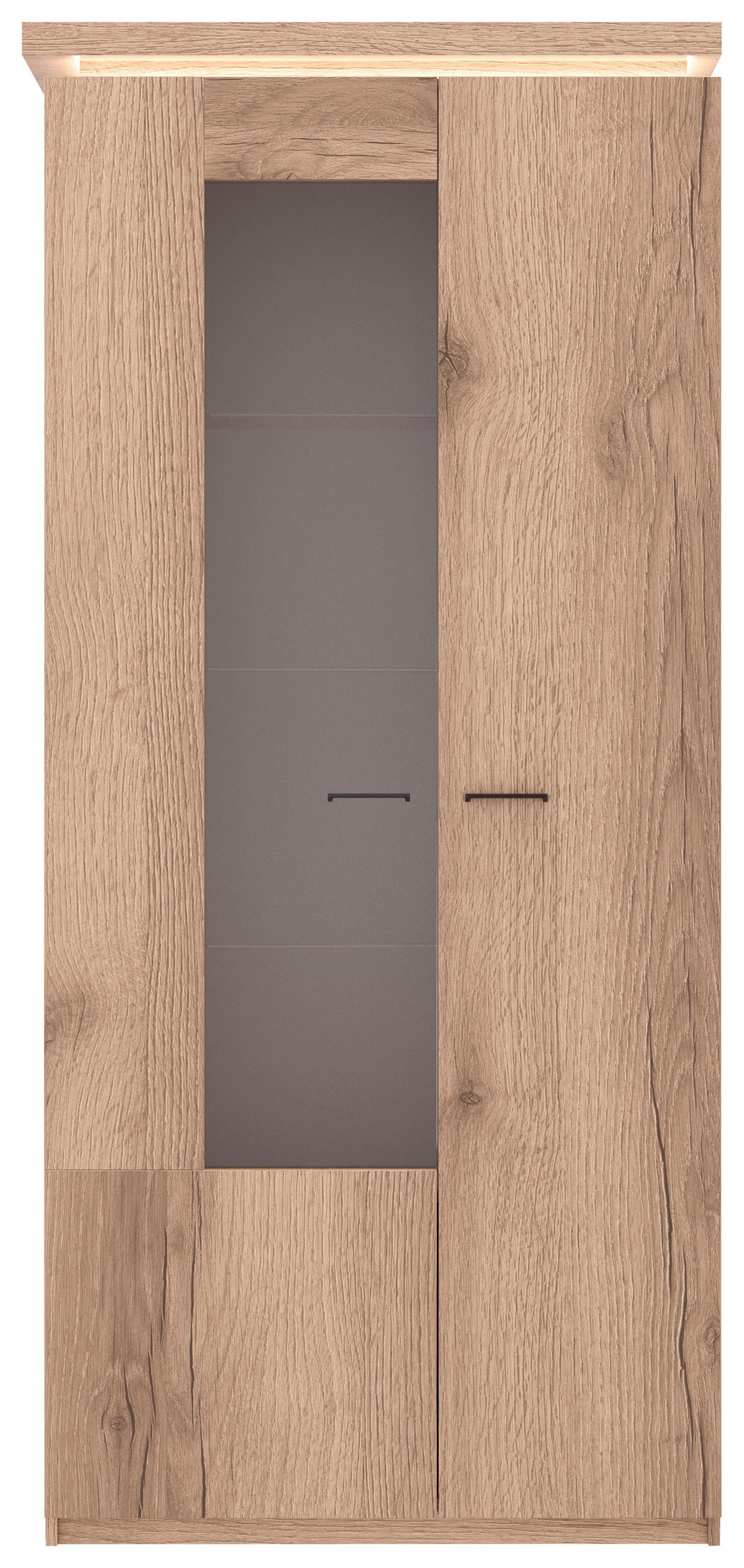 Vitrina Vancouver, Hrast, Led Osvetlitev - barve hrasta/antracit, Moderno, kovina/steklo (88/198/38cm) - Mömax