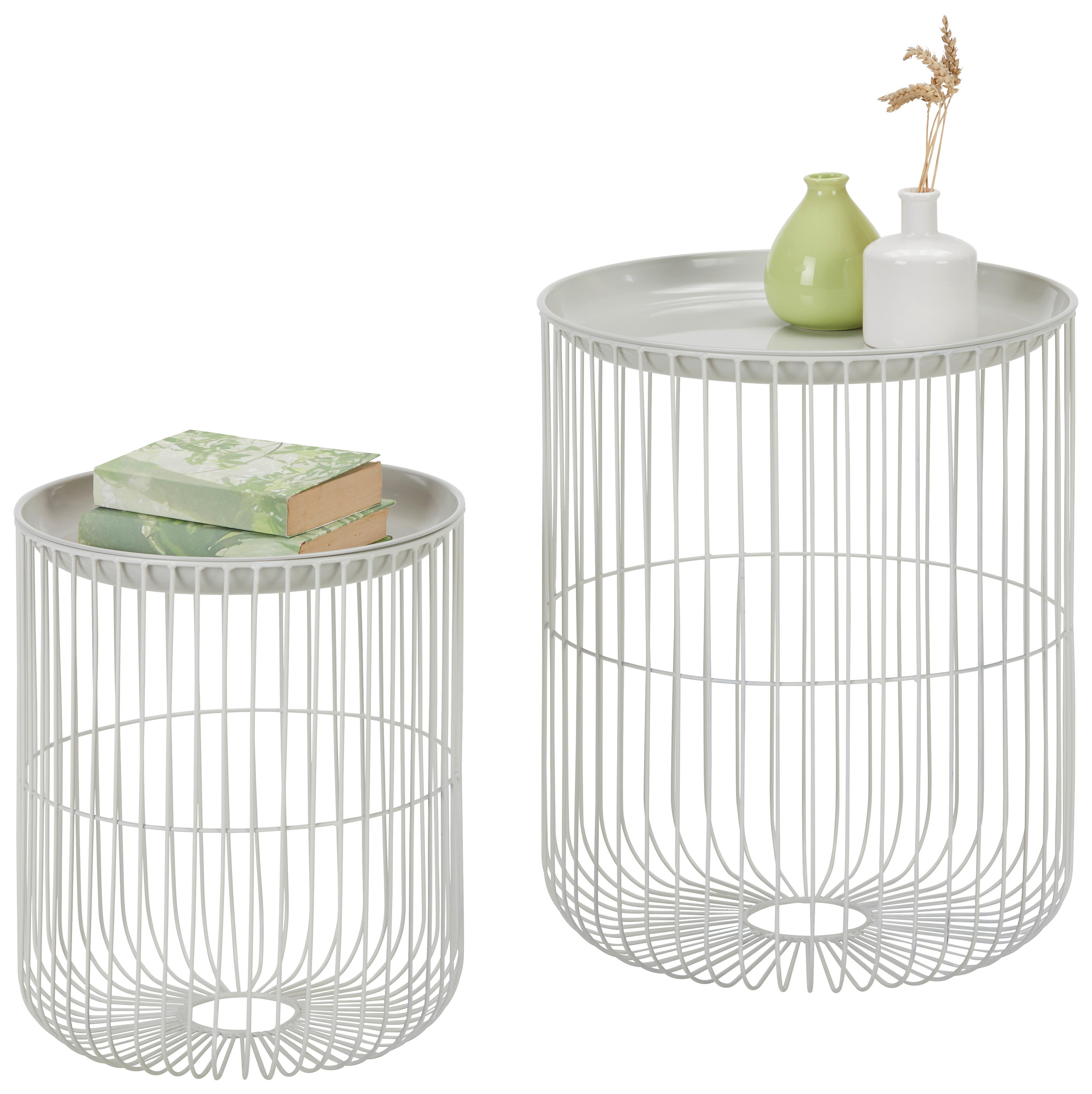 Beistelltischset aus Metall, 2-teilig - Weiß/Grau, KONVENTIONELL, Metall (41,5/33,5/51/41cm) - Modern Living