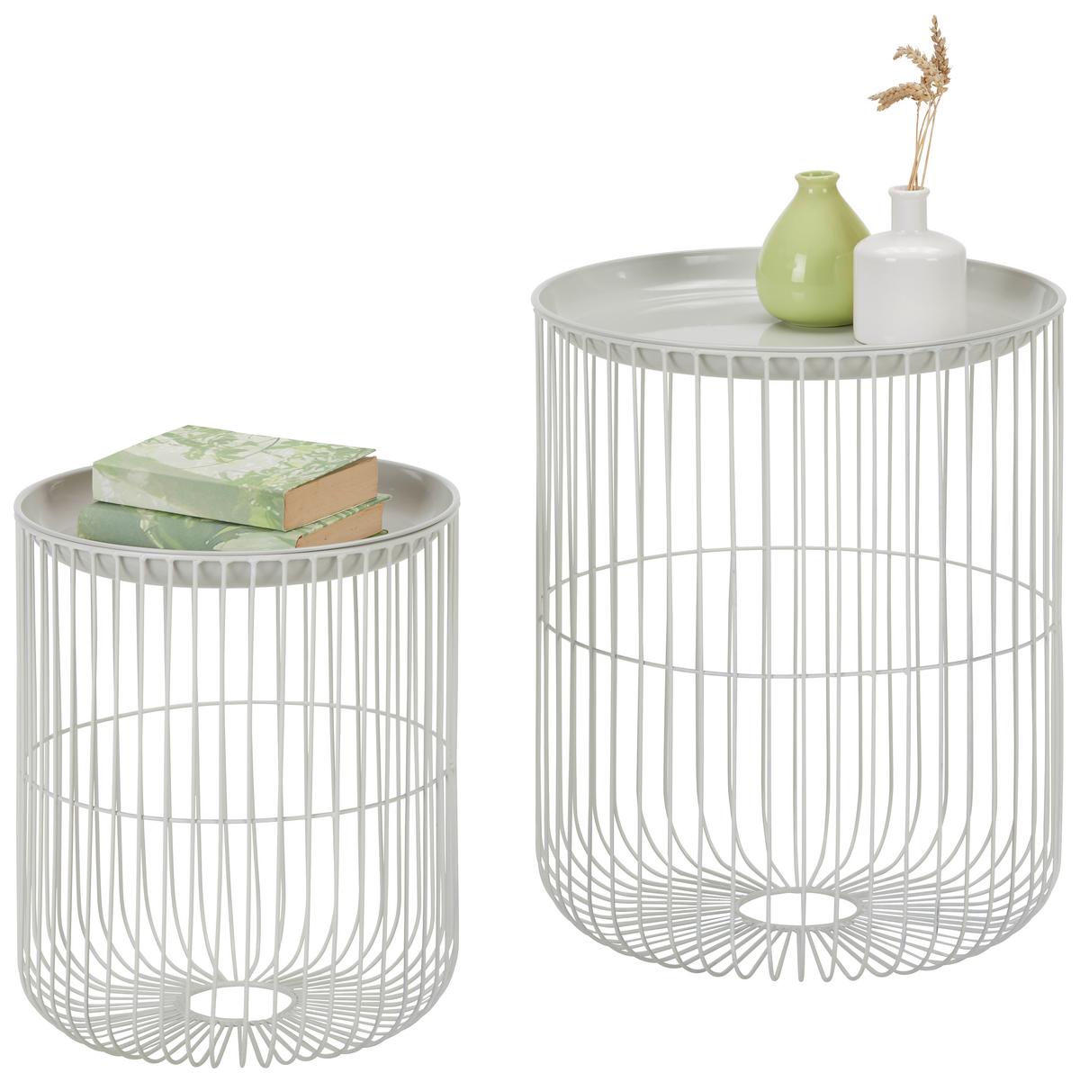 Beistelltischset aus Metall, 2-teilig - Weiss/Grau, Konventionell, Metall (41,5/33,5/51/41cm) - Modern Living