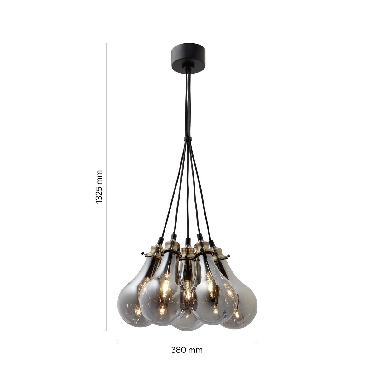 Függőlámpa Luciana - sárgaréz/szürke, Modern, Üveg (38/132.5/15cm) - Bessagi Home