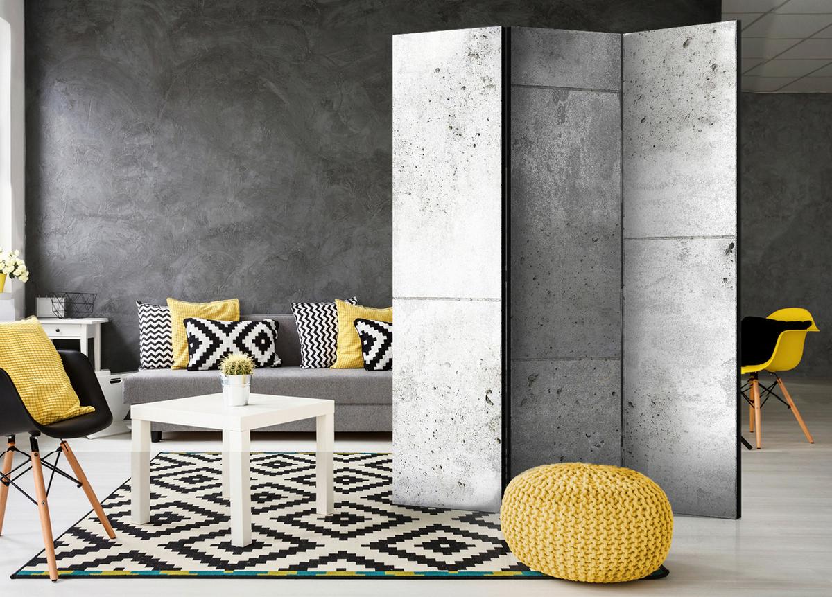 Paravan Concretum Murum, 3-Delni, Enostranski - sivobela, Basics, tekstil/les (135/172/3cm) - artgeist