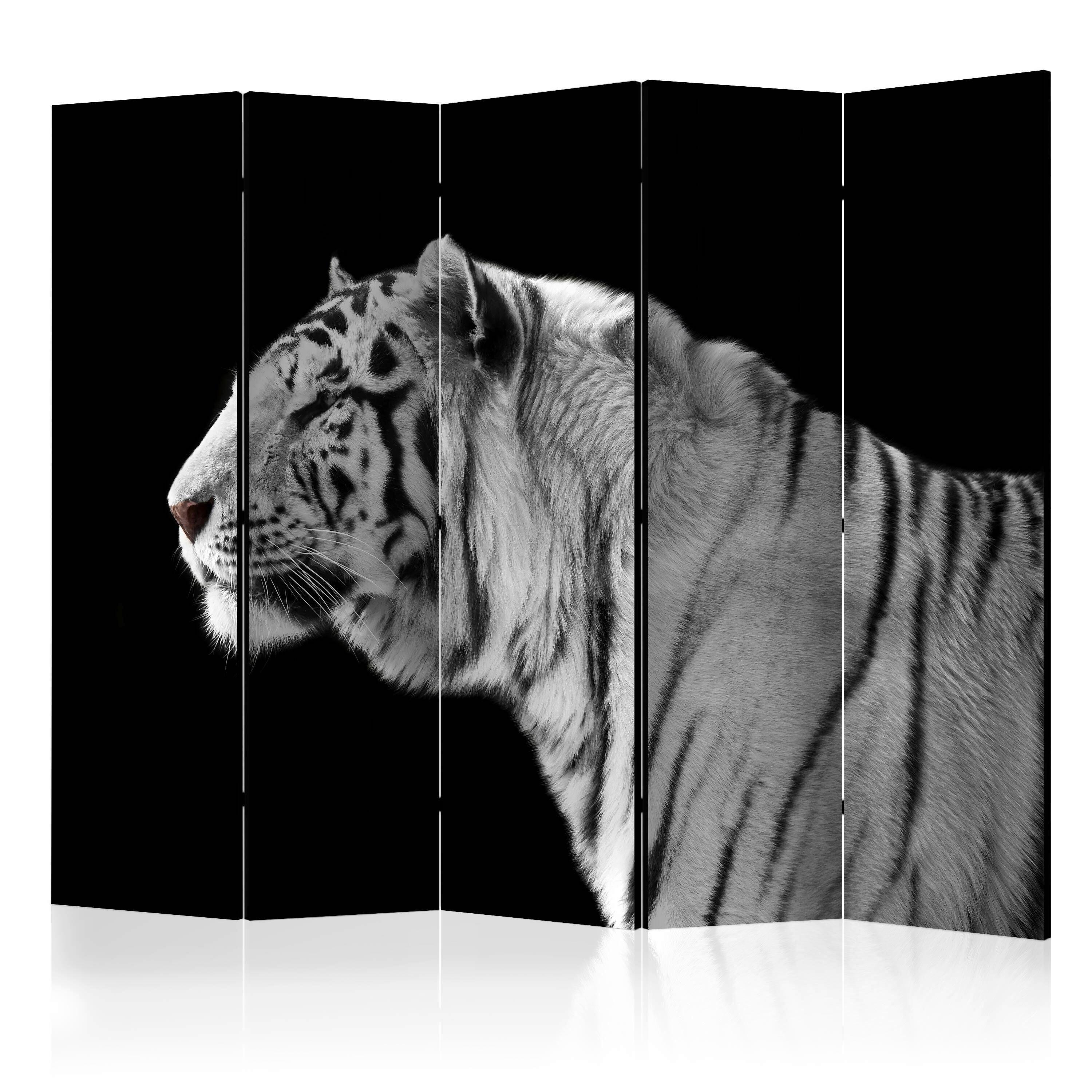 Paravent White Tiger II Schwarz/Grau - Schwarz/Weiß, Basics, Holz/Textil (225/172/3cm) - artgeist